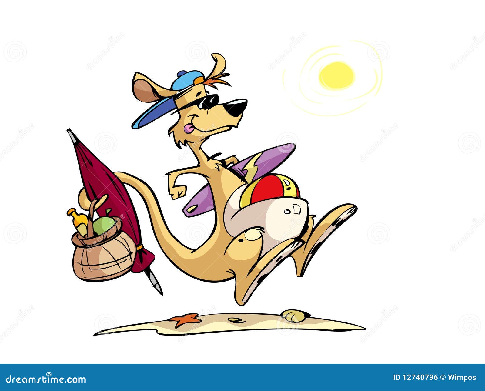 Kangaroo at the beach stock illustration. Illustration of carrying -  12740796
