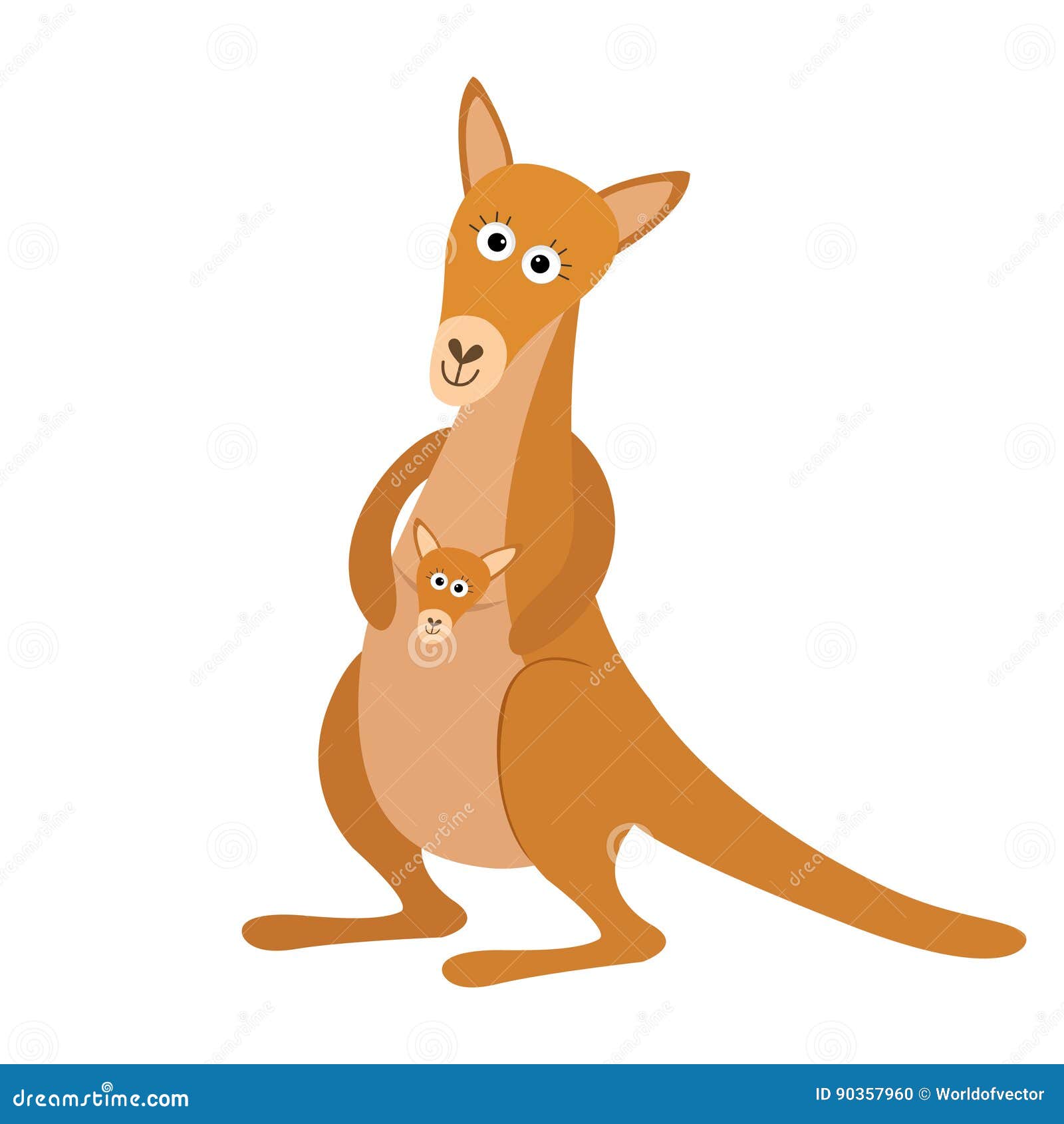 Kangaroo Mom With Baby In The Pocket Pouch. Cute Cartoon Character.  Australia Marsupial Animal. Education Card For Kids. Flat Desi Illustration  90357960 - Megapixl