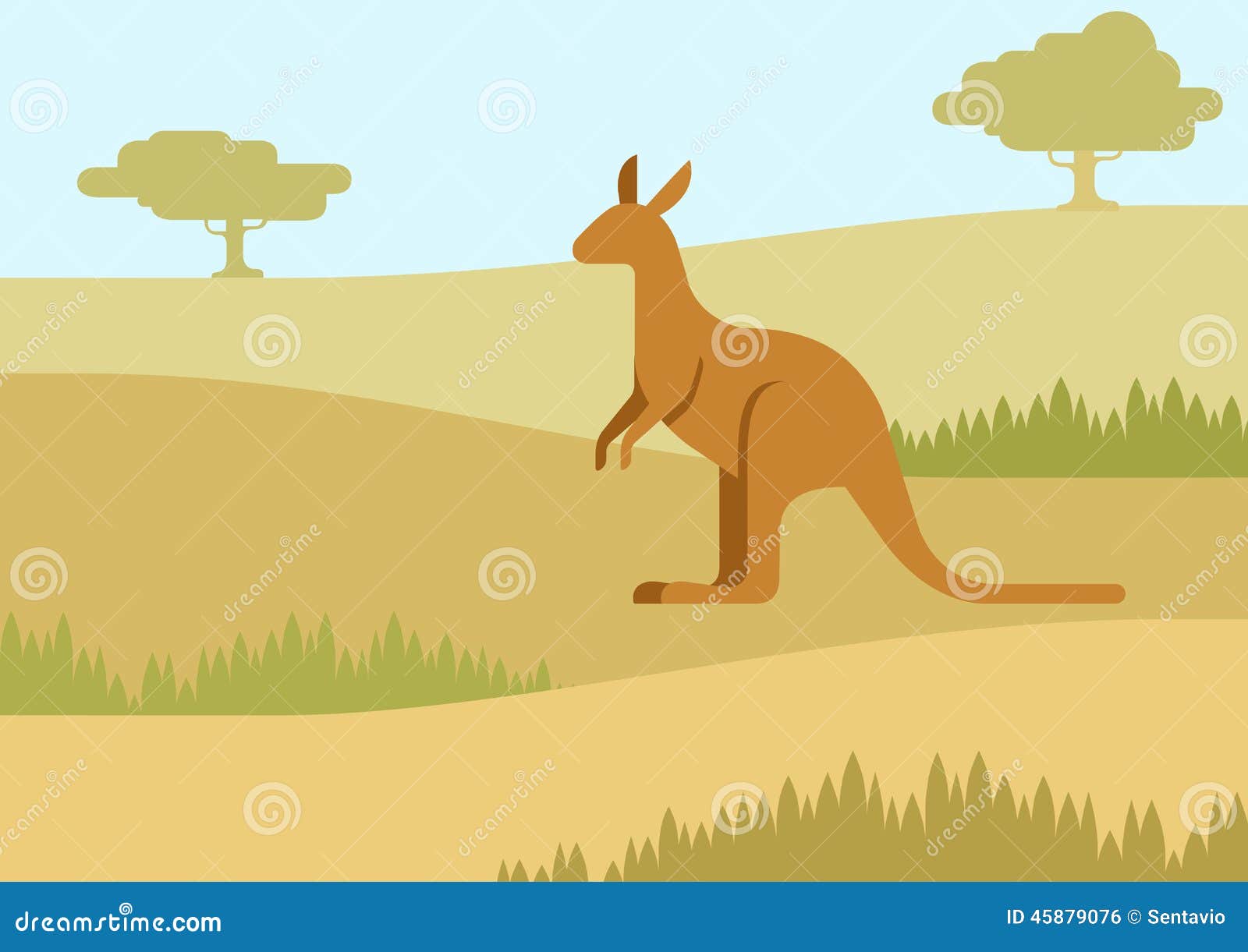 Kangaroo in the Natural Habitat Flat Cartoon Vector Wild Animal Stock