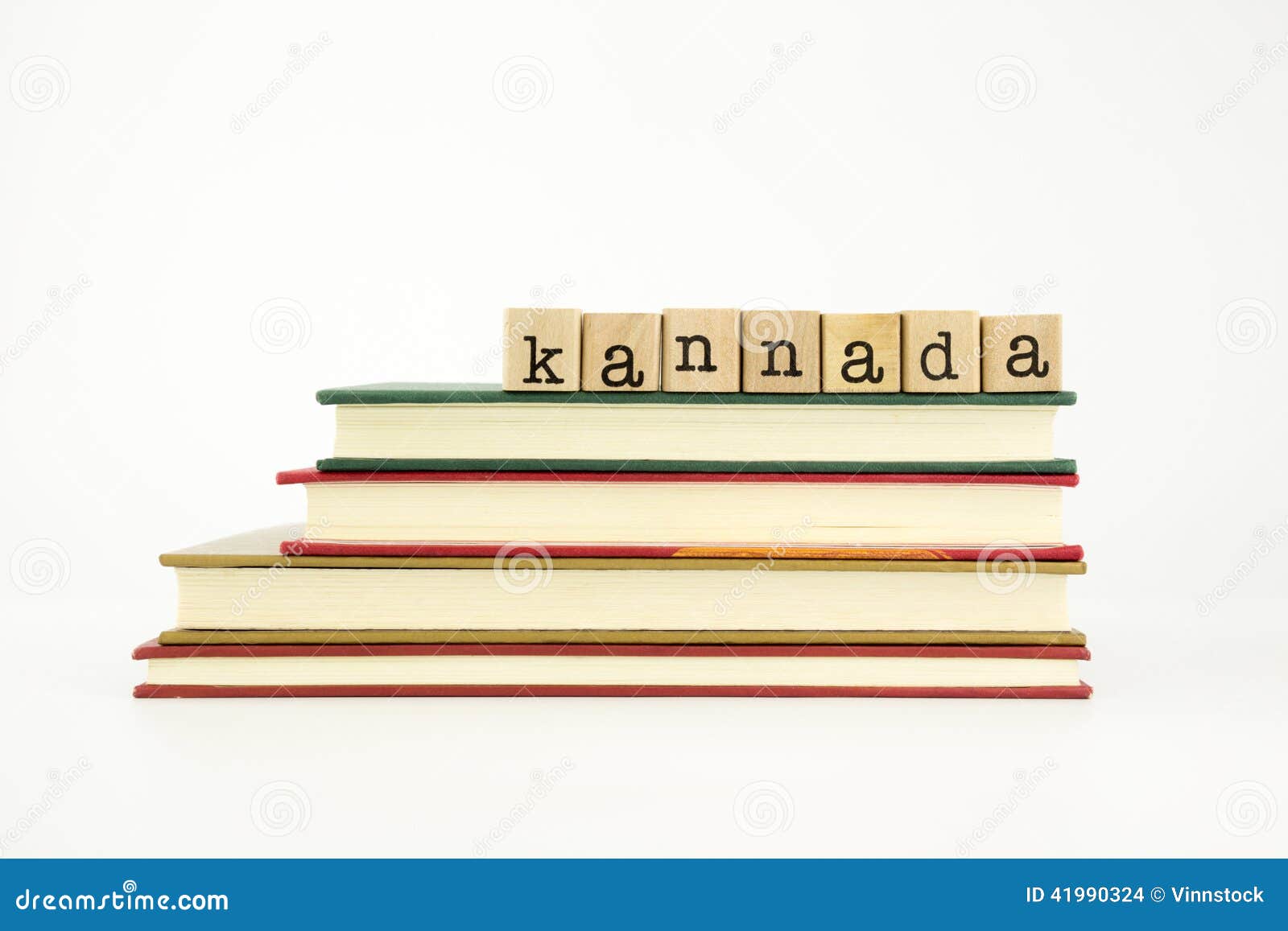 Kannada Language Word on Wood Stamps and Books Stock Photo Image of