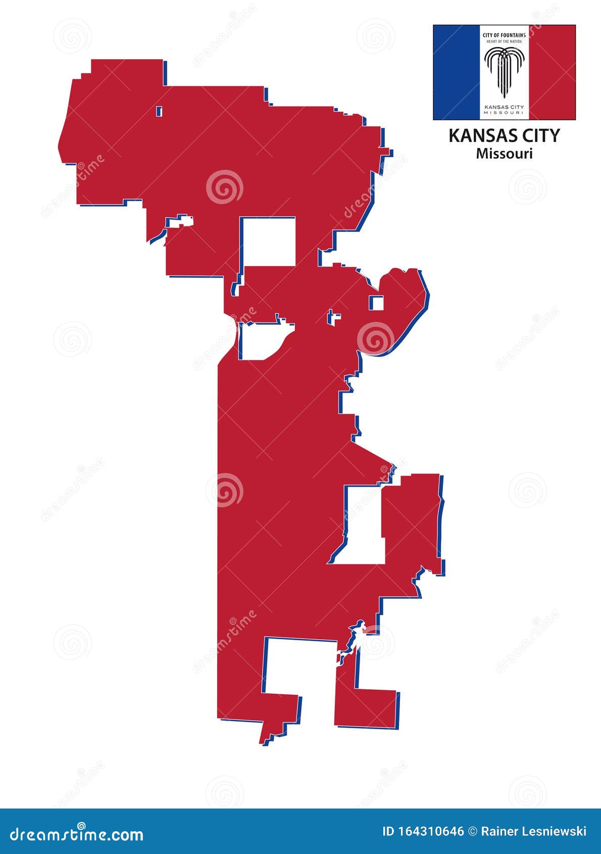 Kansas City Missouri Map with Flag Stock Vector Illustration of
