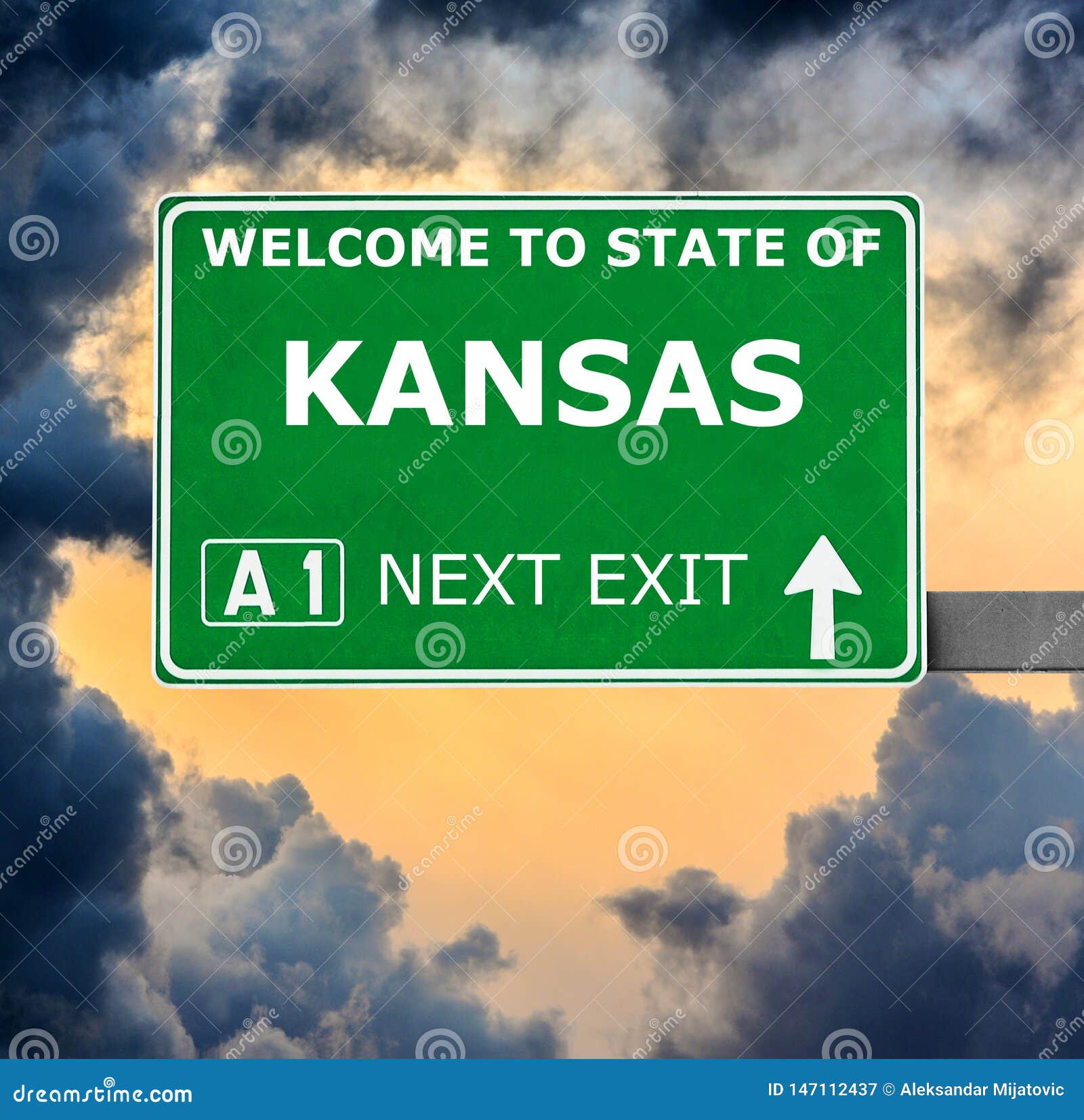 KANSAS Road Sign Against Clear Blue Sky Stock Image Image of clouds
