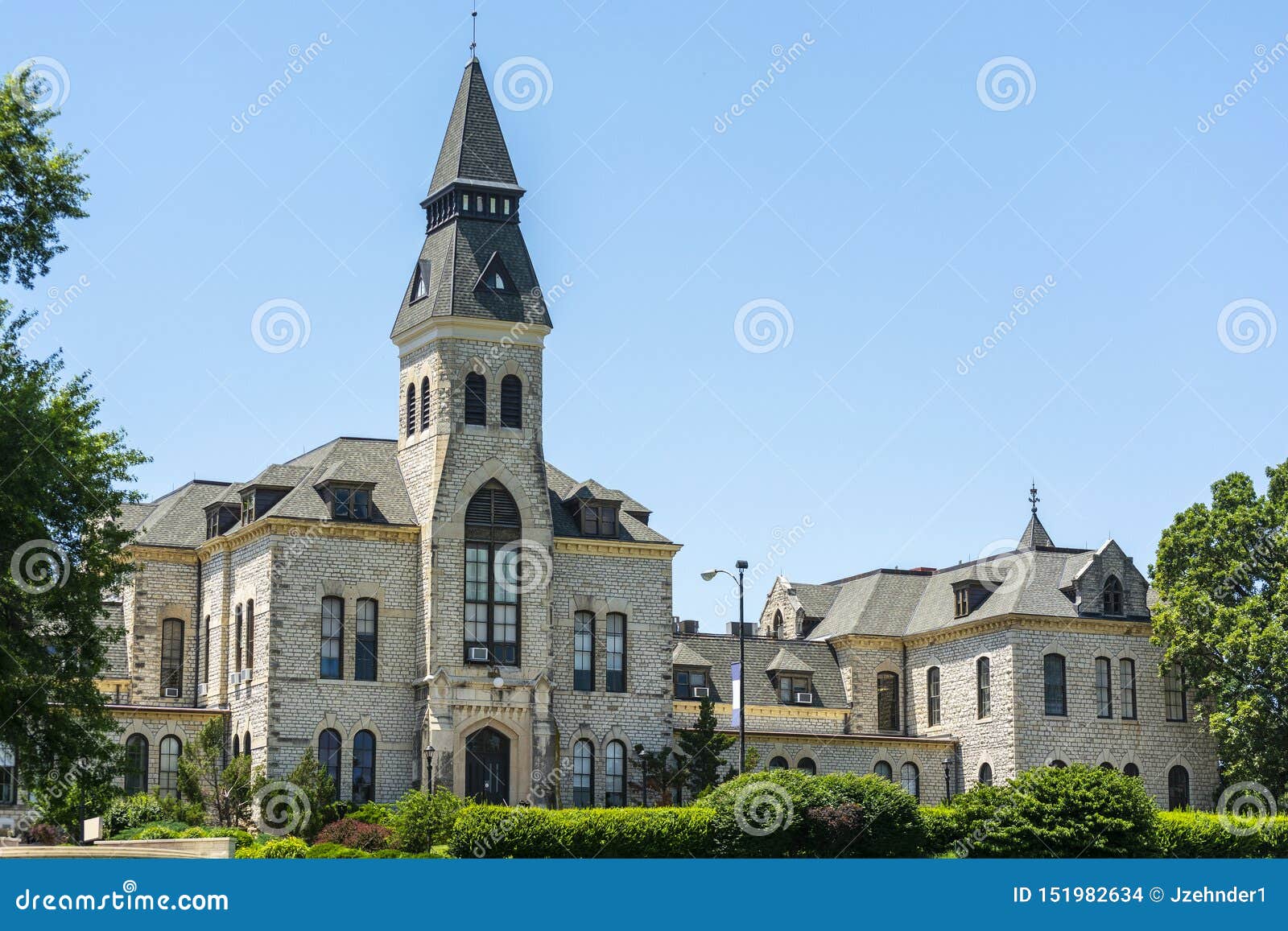 Kansas State University Administration Building on a Sunny Day Stock