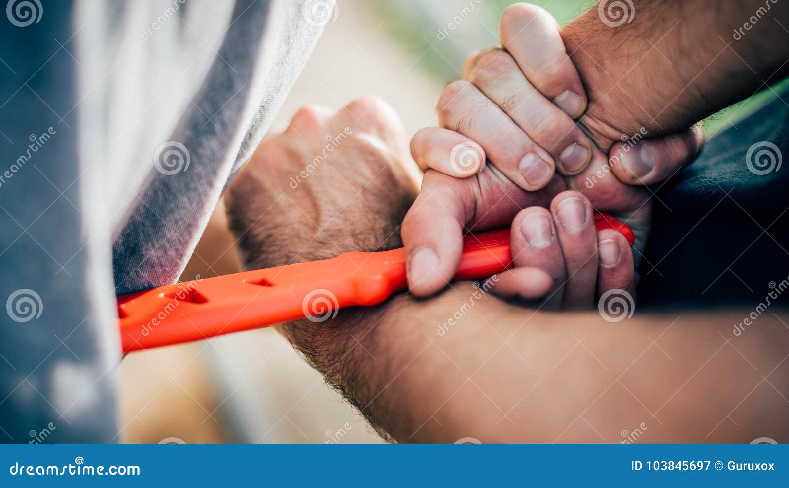 Self Defense Disarming Technique Against Threat And Knife Attack Stock Image Image Of Kapap Disarming