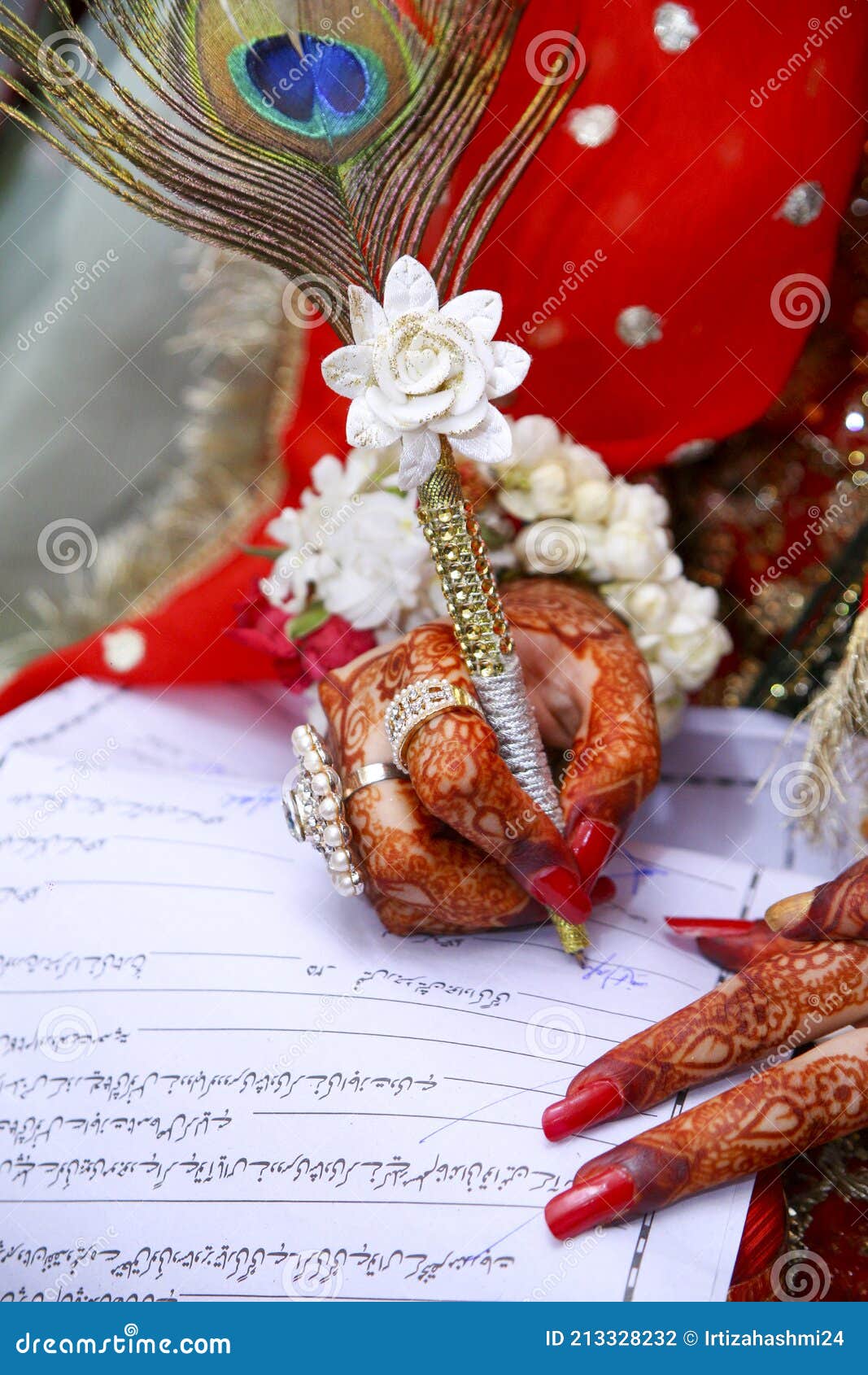 muslim bride signing her nikah nama, marriage license