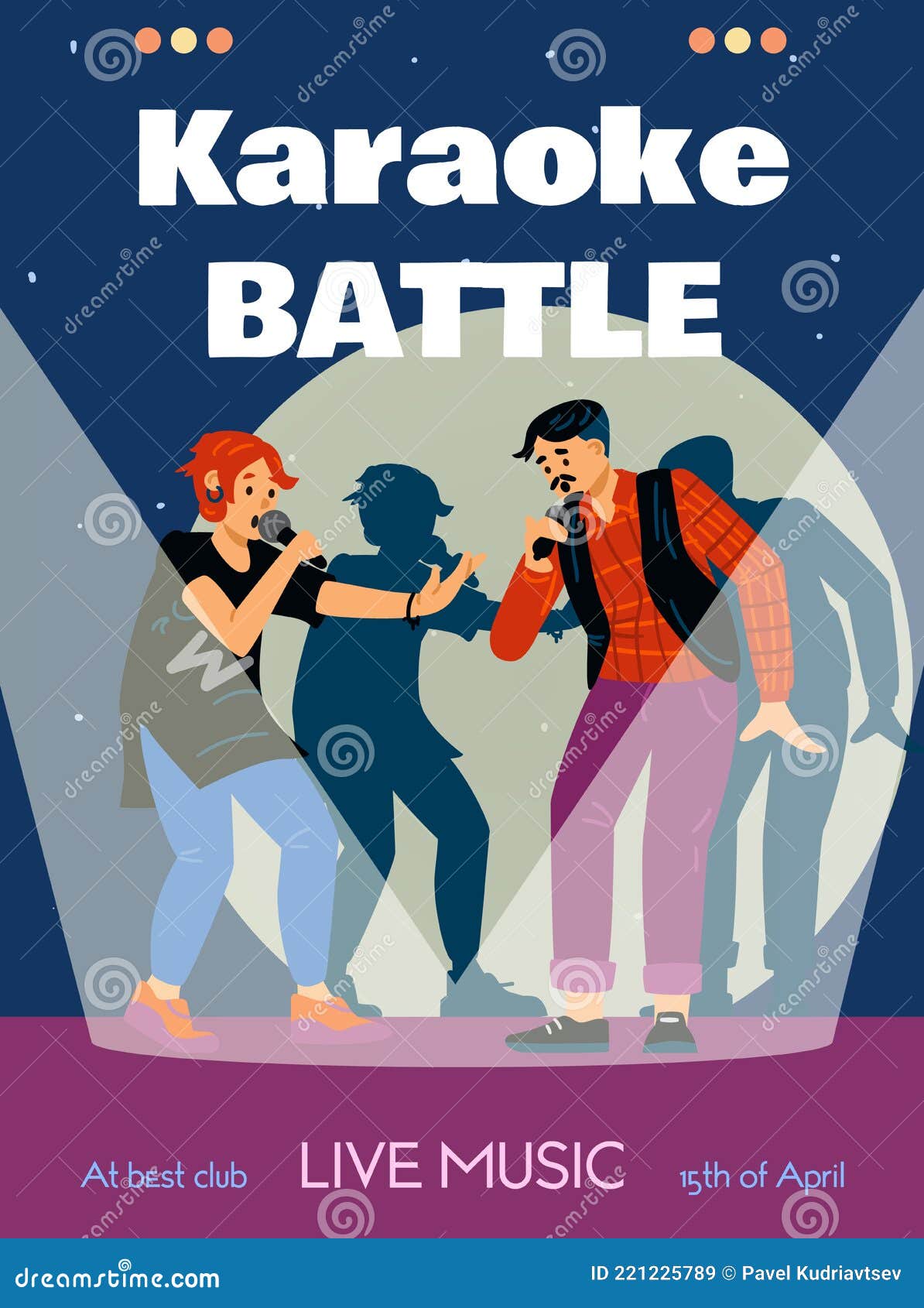 Karaoke Battle Vocal Competition Poster with People, Flat Vector  Illustration. Stock Vector - Illustration of karaoke, entertainment:  221225789
