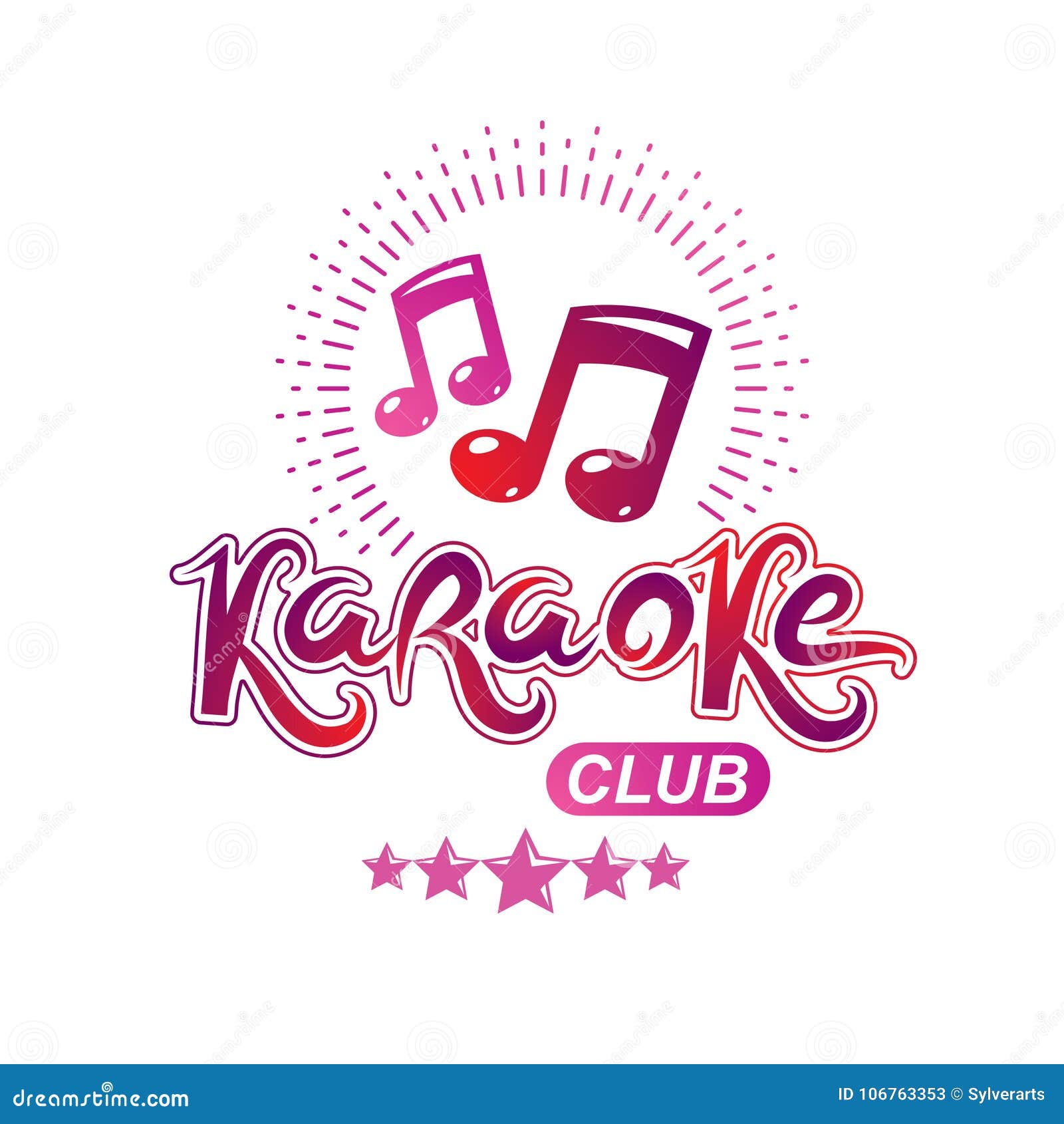 Karaoke Club Vector Emblem Created Using Musical Notes, Design E Stock