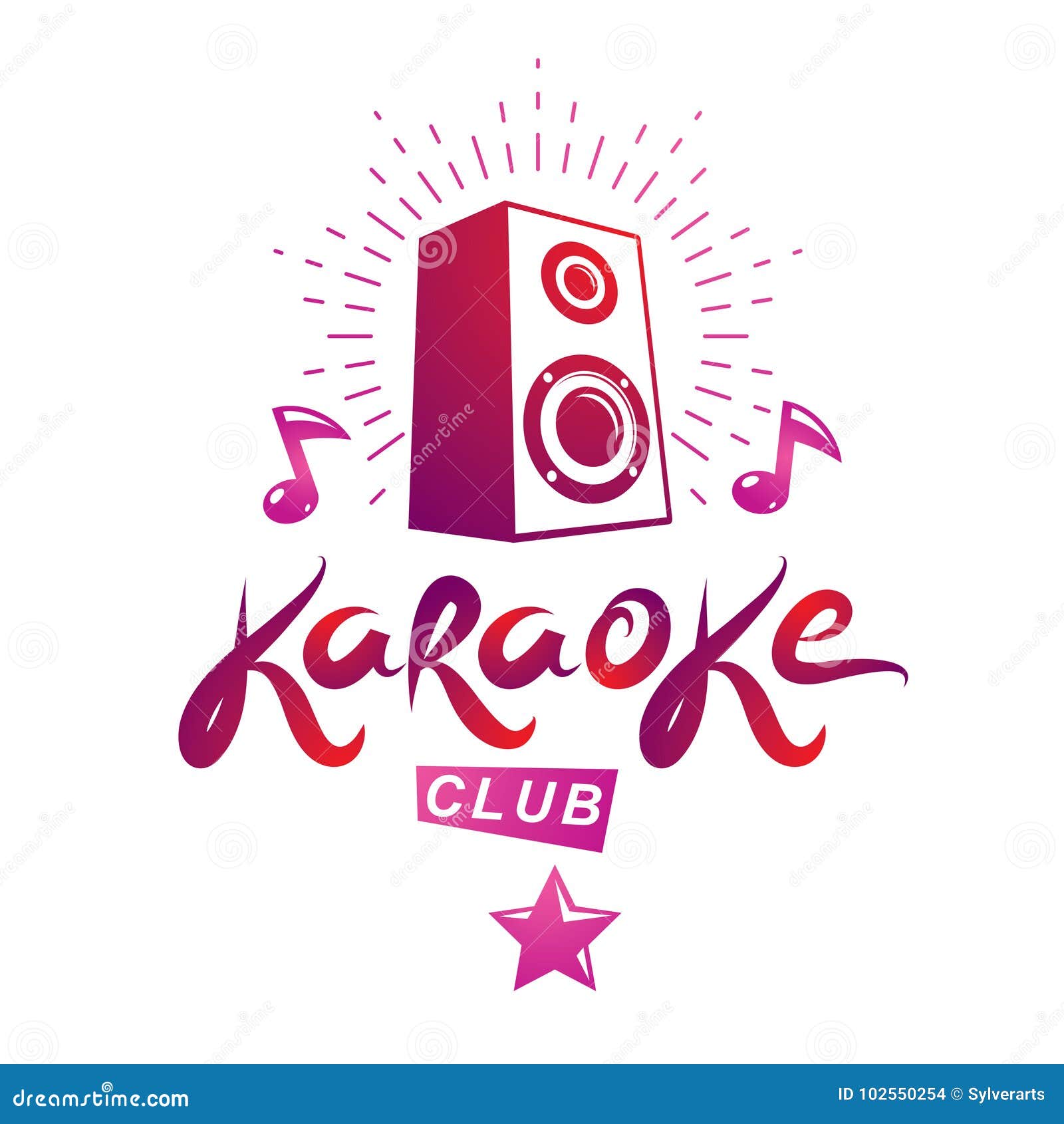 Karaoke Club Vector Emblem Created Using Musical Notes and Subwoofer