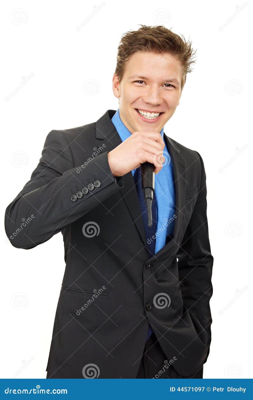 Karaoke with man in suit stock image. Image of beautiful 44571097