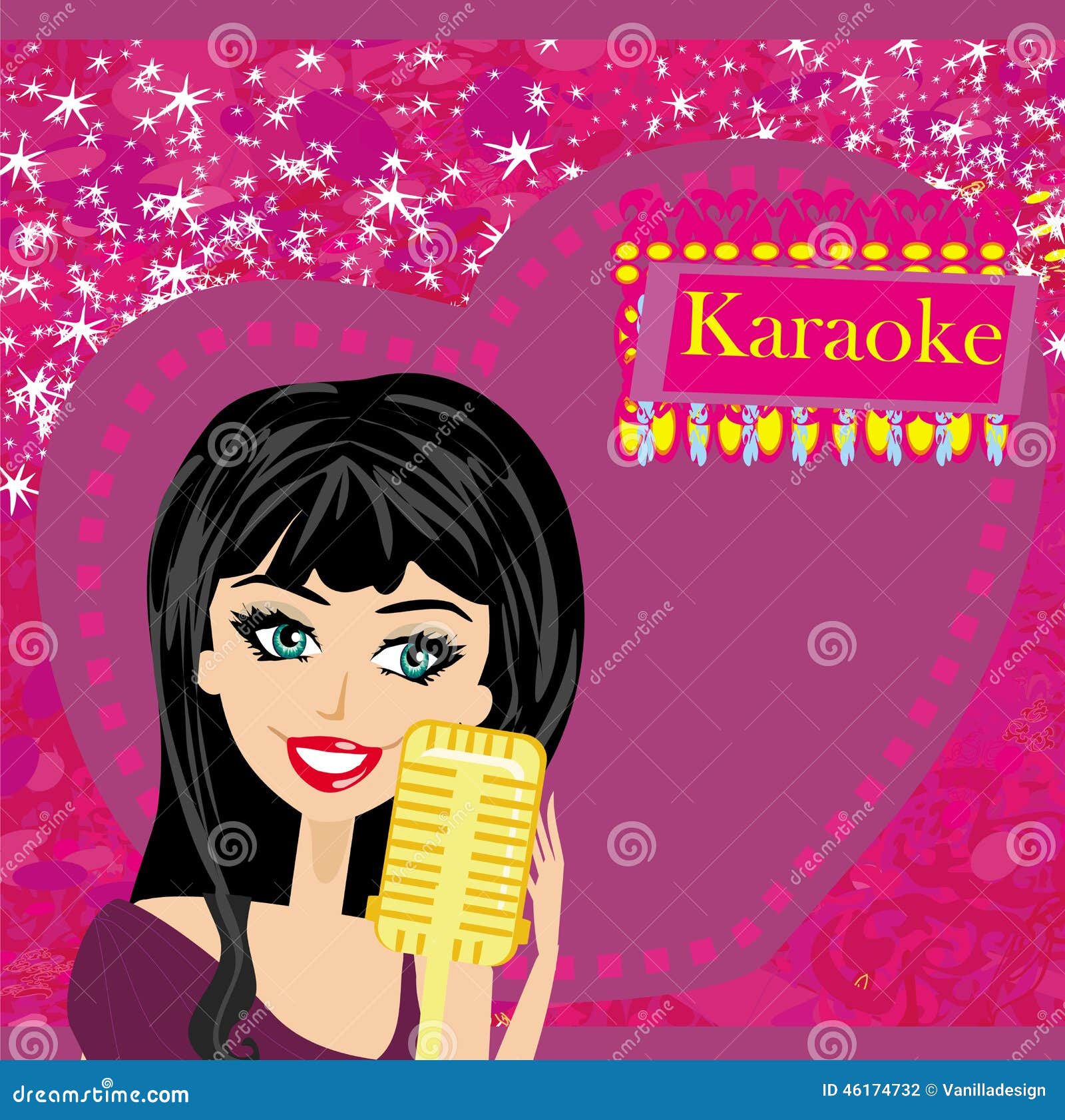 Karaoke Night, Abstract Illustration with Microphone and Singer Stock