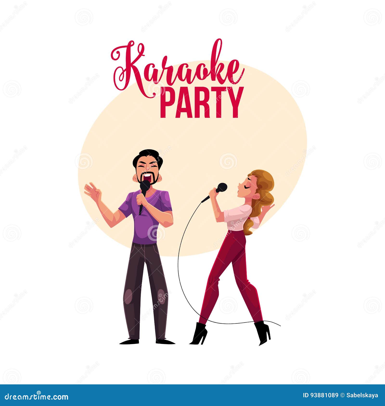 Karaoke Party, Contest Banner, Poster, Postcard Design with Singer Couple  Stock Vector - Illustration of background, music: 93881089