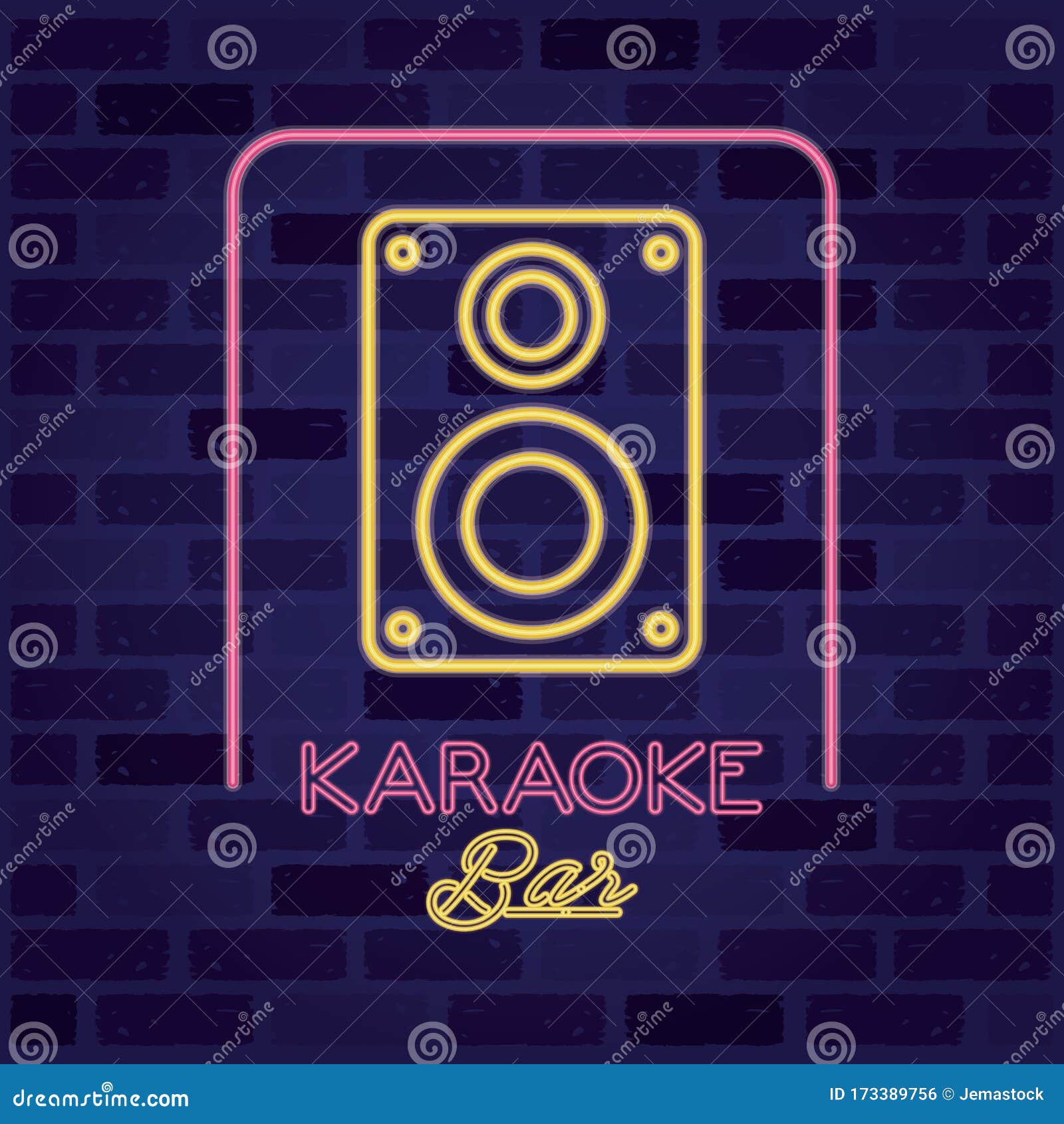 Karaoke Word with Speaker Calligraphy Neon Lights Stock Vector