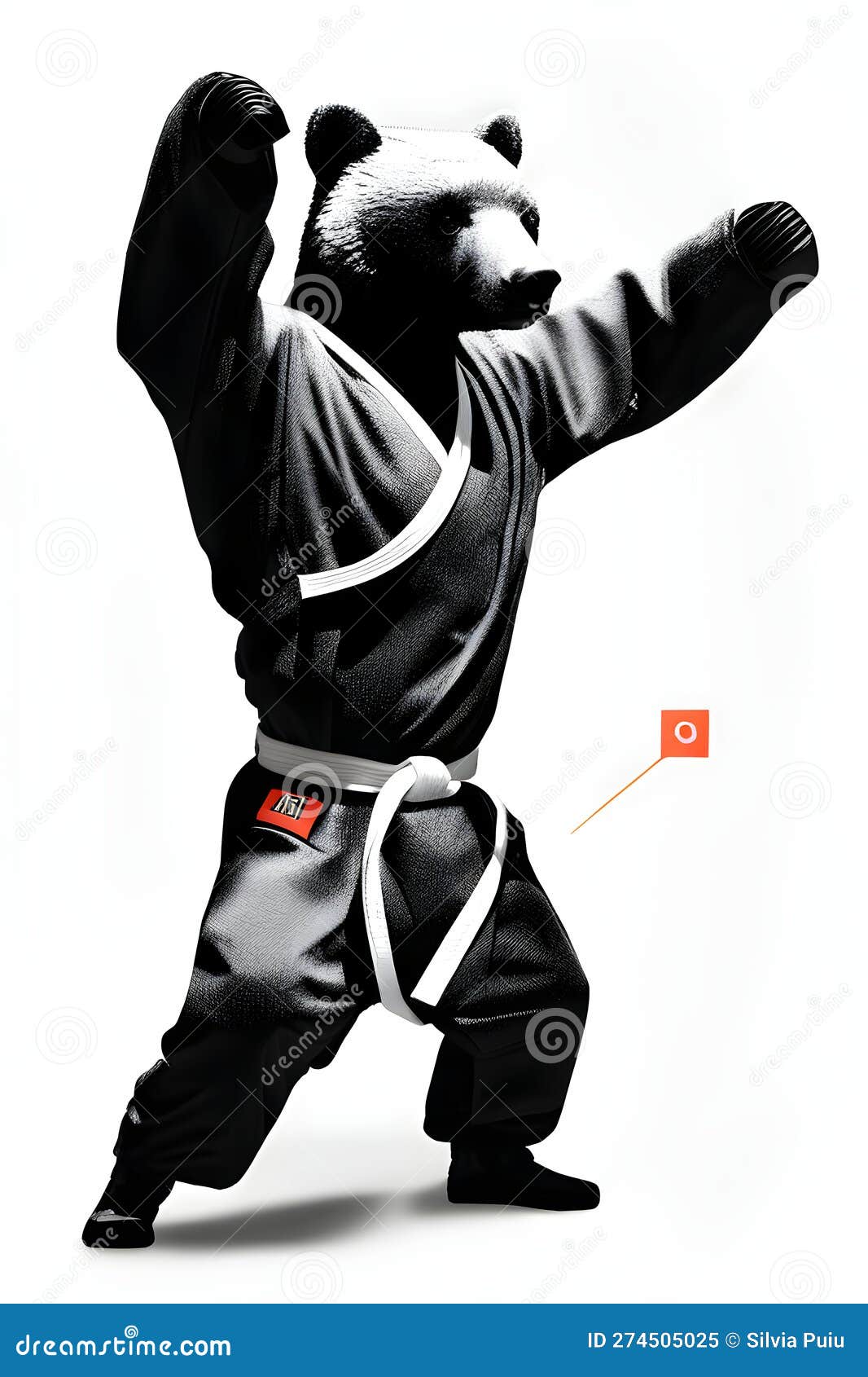 Karate Bear in Black and White. Generative AI Stock Illustration