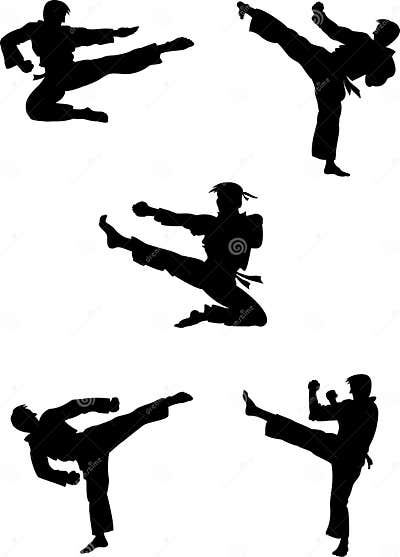 Karate Fighters Silhouettes Stock Vector - Illustration of arts, black ...
