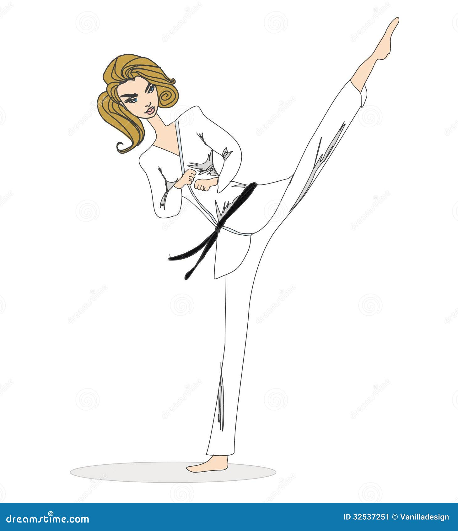 Karate Girl Is Standing In A Fighting Pose Continuous Line Drawing ...