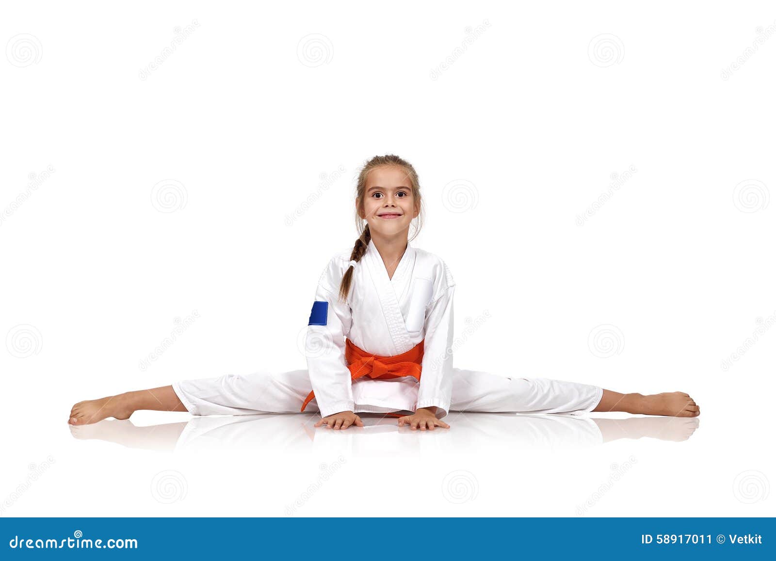 Karate Girl Sitting on Splits Stock Image Image of defense, action