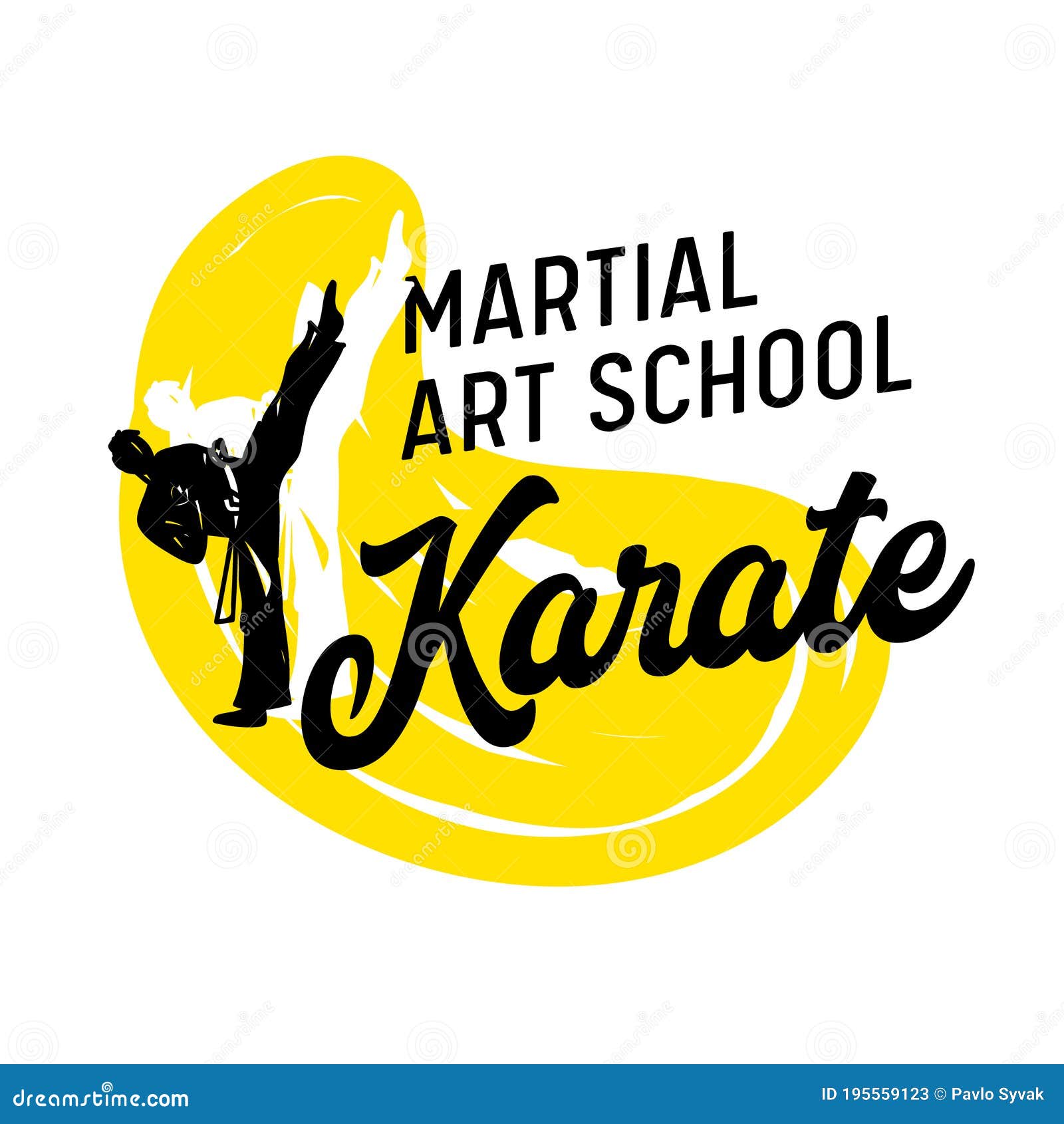 Karate Martial Arts School Banner or Label Fighter in Kimono with Raised  Leg and Typography Isolated on White Background Stock Vector - Illustration  of graphic, badge: 195559123