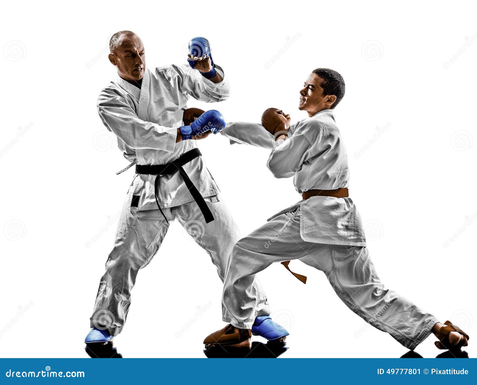 karate men teenager student fighters fighting protections