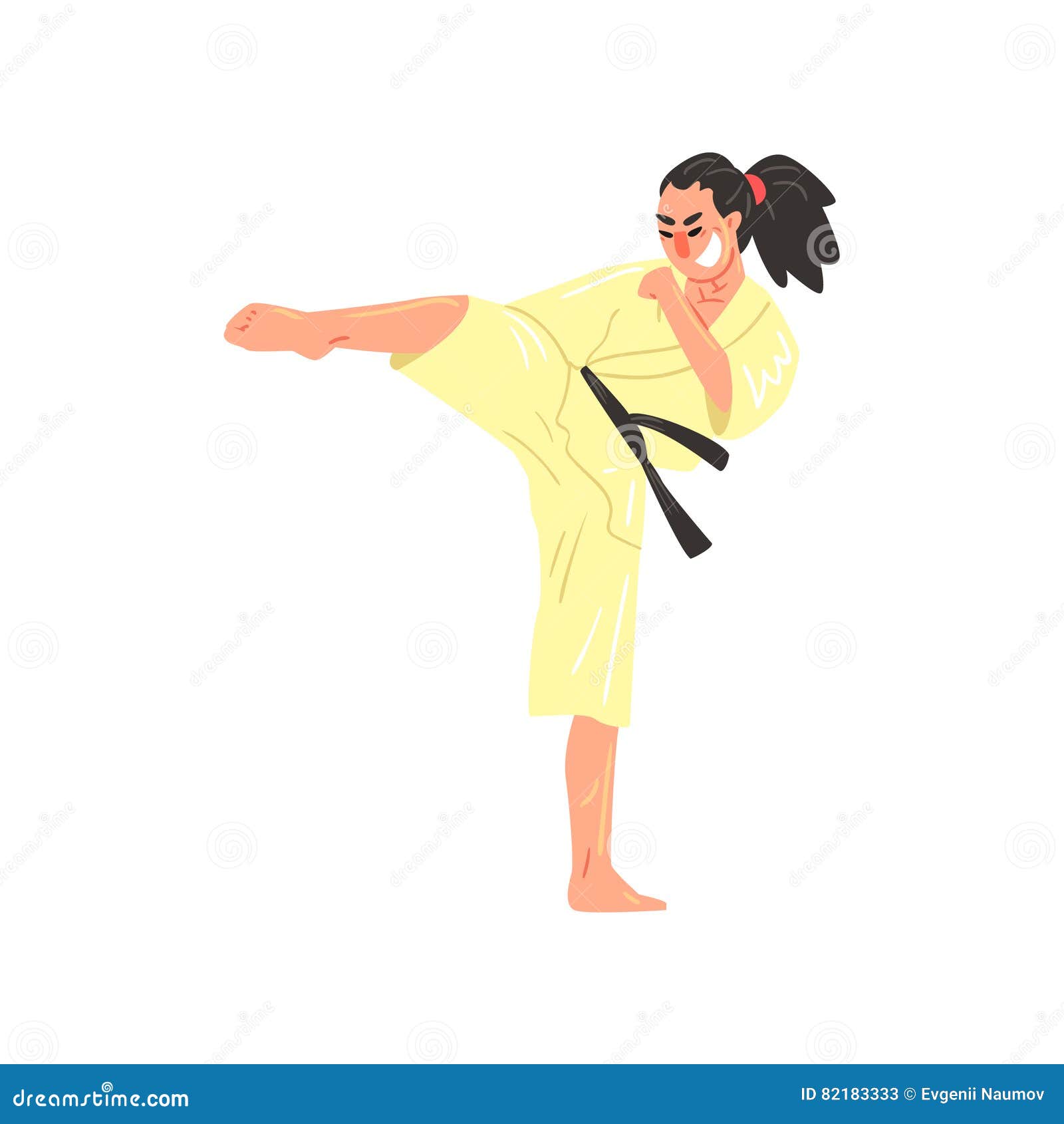 Karate Professional Fighter in Kimono with Black Belt Doing Sidkick ...