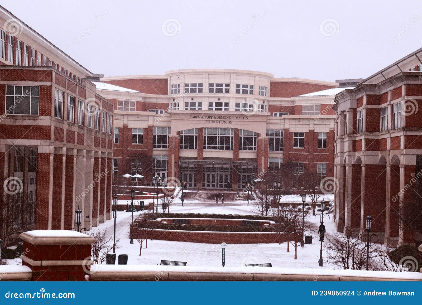 the popp martin student union at unc charlotte in the snow