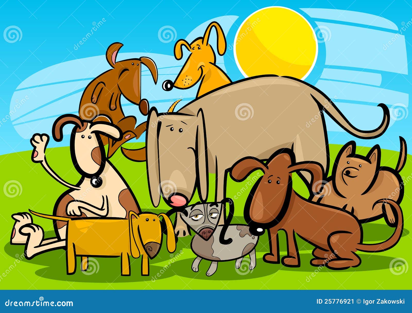 KarikaturGruppe Lustige Hunde Vektor Abbildung Illustration von