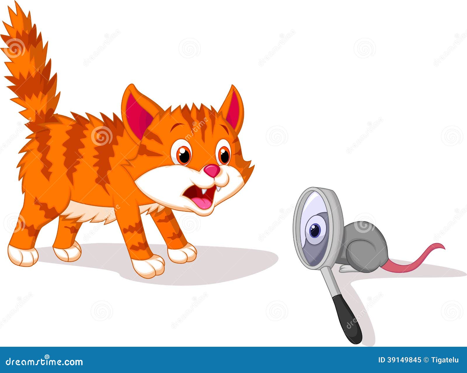 Karikatur Katze Angstlich Von Der Maus Mit Lupe Vektor Abbildung Illustration Von Maus Lupe