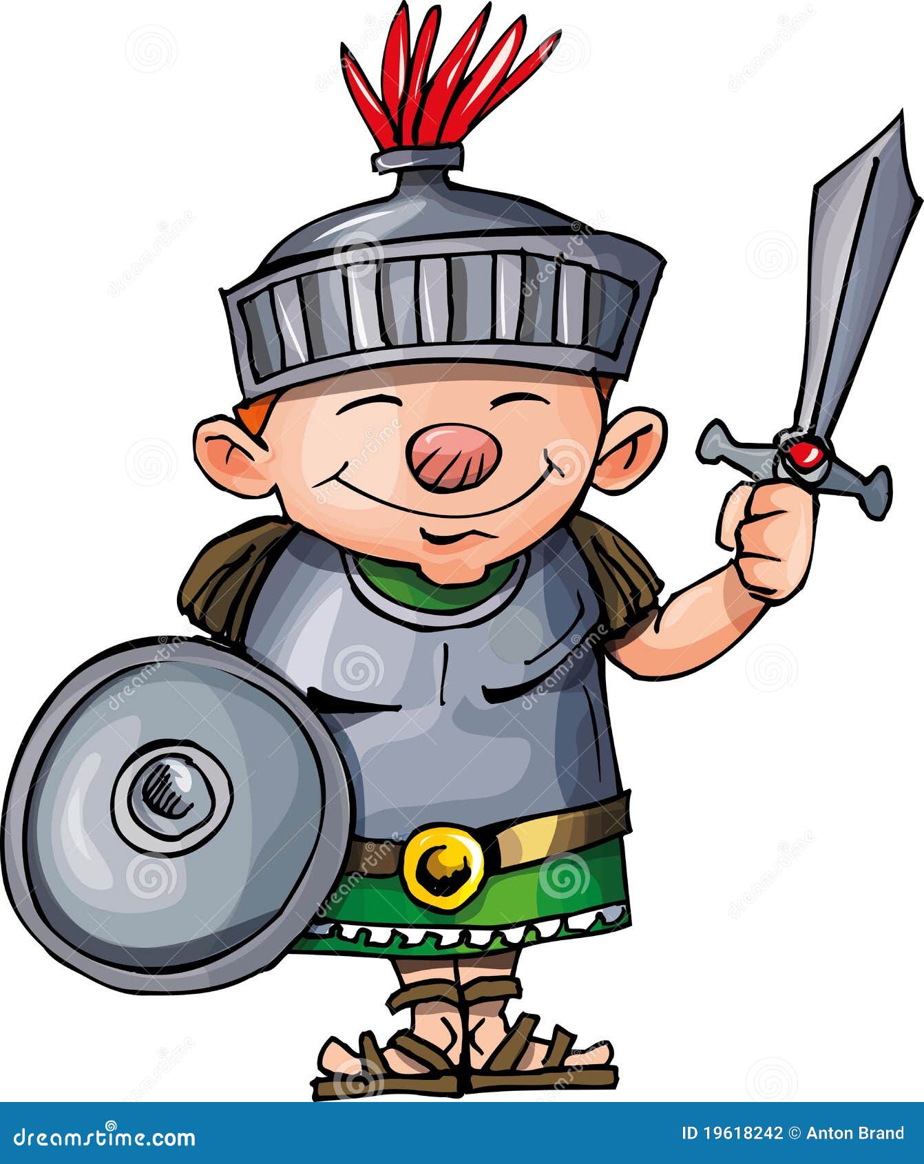 Karikatur römischer Legionary mit Klinge und Schild. Getrennt auf Weiß