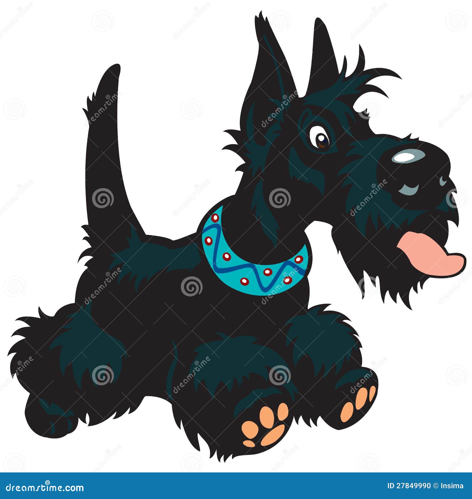 Karikatur Scottishterrier. Hund, schottischer Terrier, Karikaturabbildung getrennt auf weißem Hintergrund
