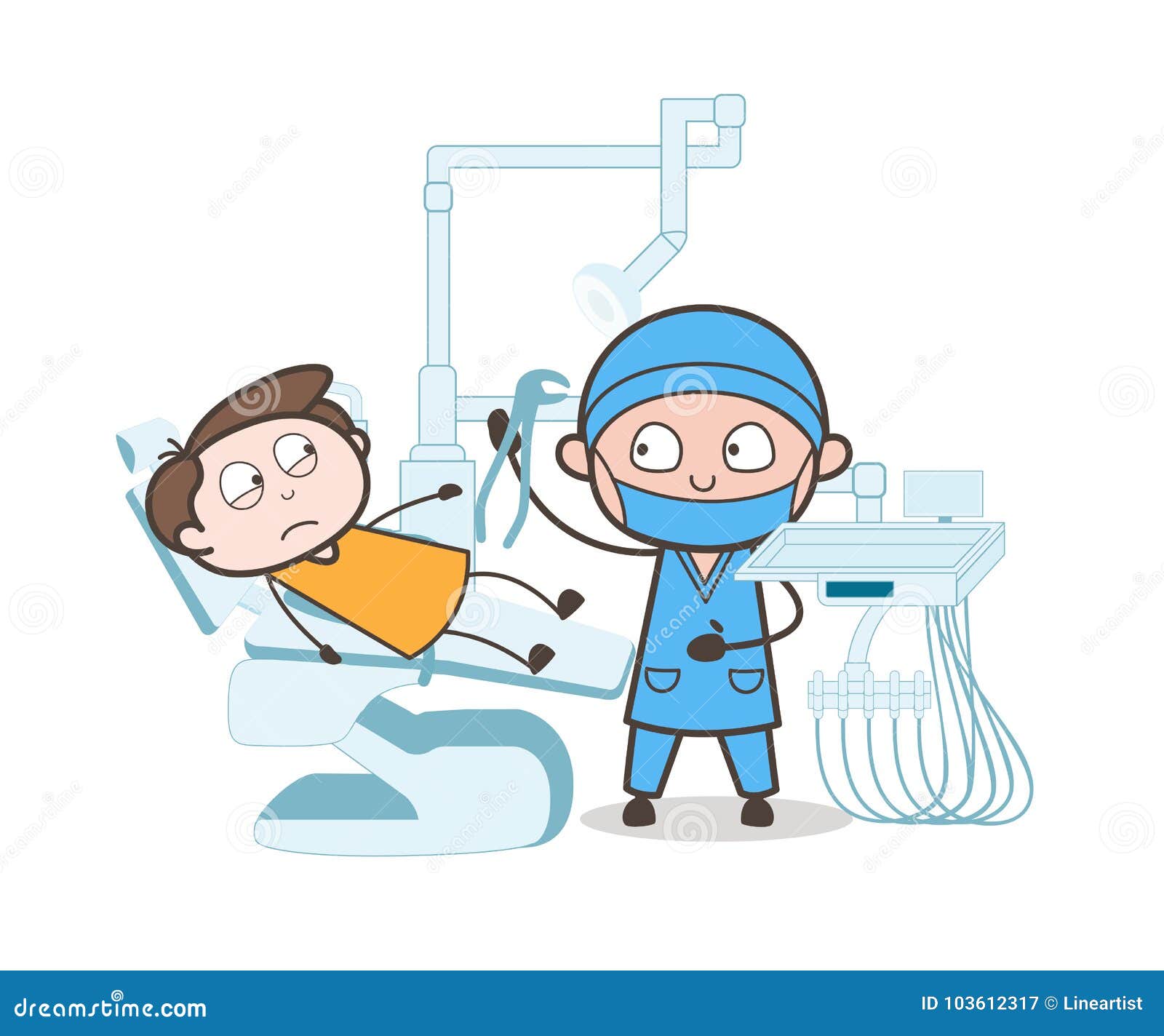 Karikatur Zahnarzt Mit Patienten Zahnziehen Prozessvektor Konzept Stock Abbildung Illustration Von Zahnarzt Konzept