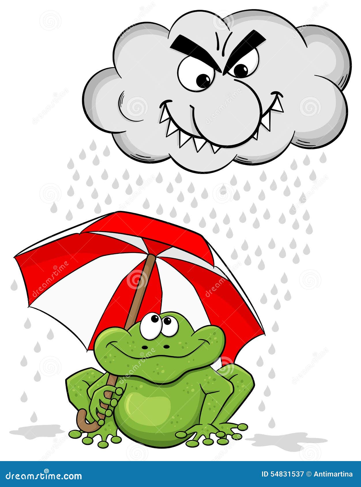 Karikaturfrosch Mit Regenschirm Und Regenwolke Vektor 