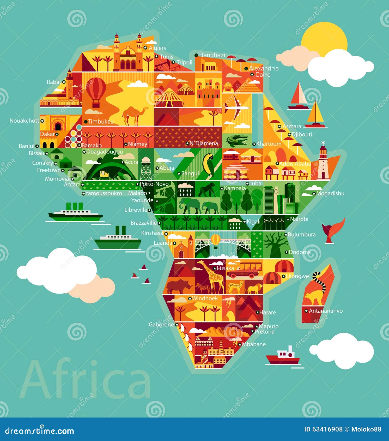 Karikaturkarte Von Afrika Vektor Abbildung Illustration Von Afrika