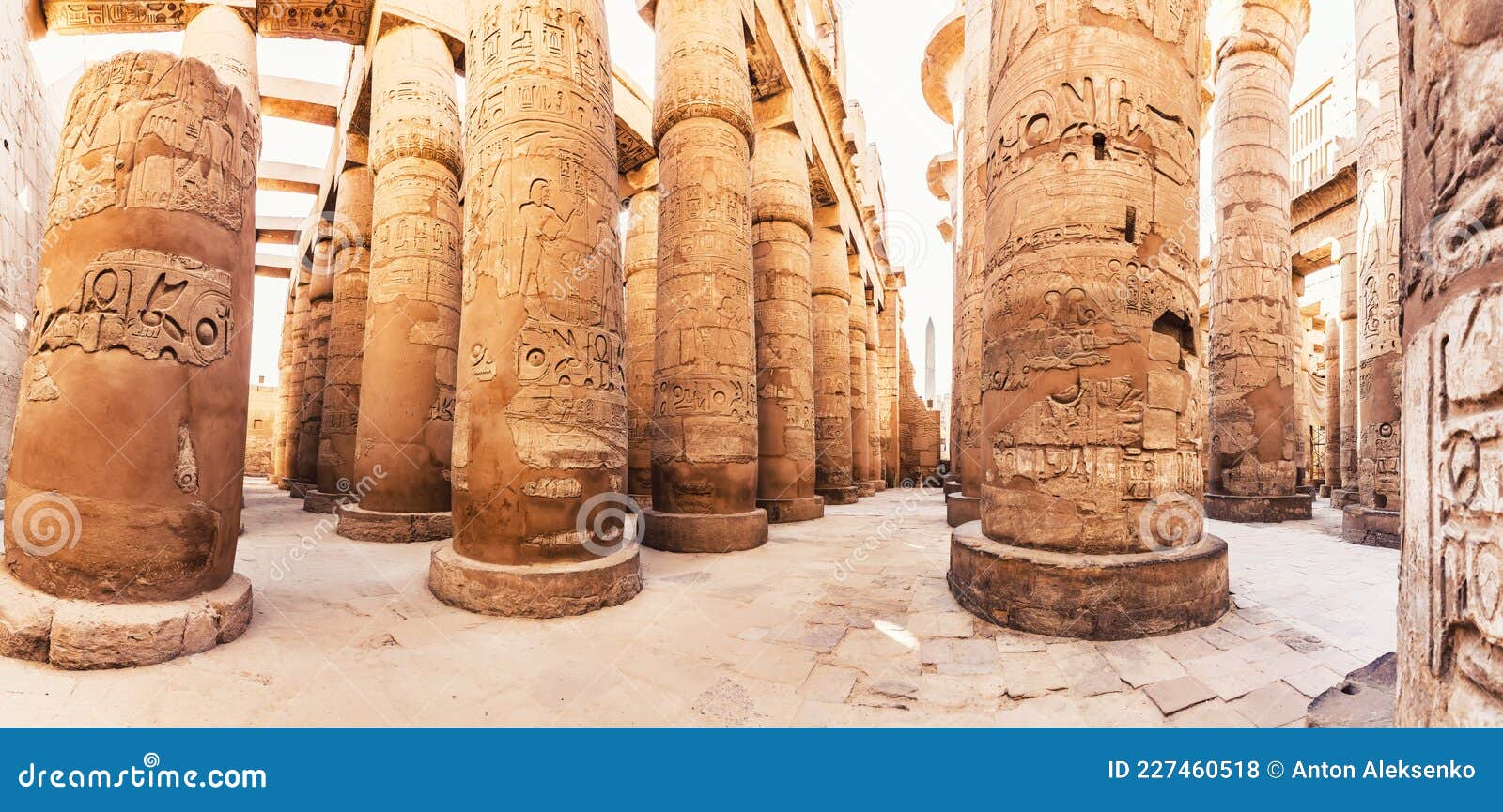 Karnak Temple Columns with Ancient Carvings, Luxor, Egypt Stock Photo