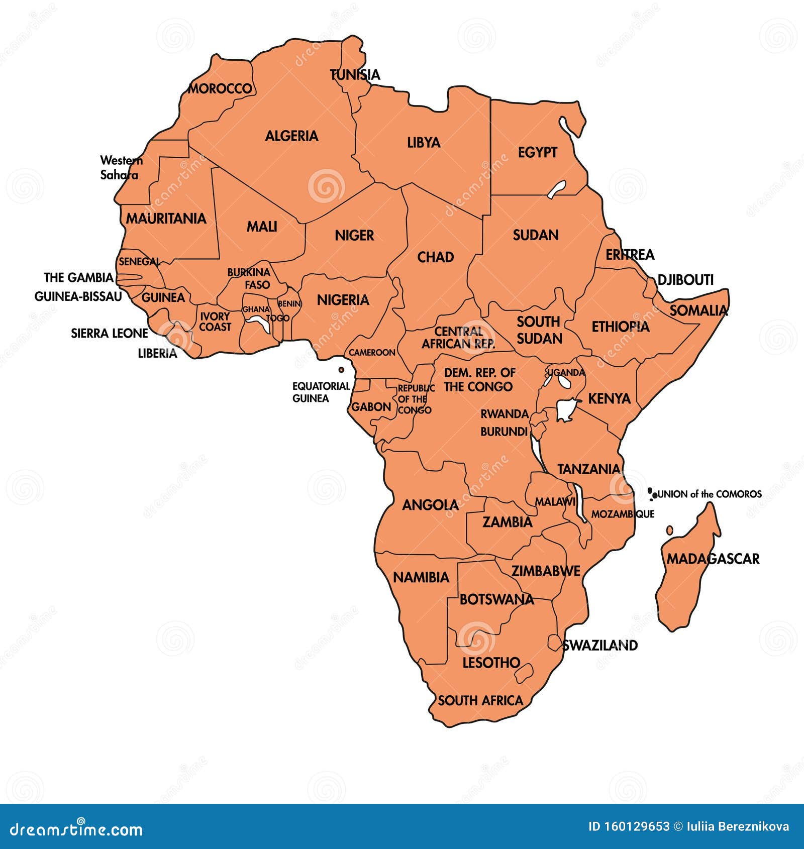 Karta över Afrika Med Alla Länder Vektor Illustrationer - Illustration