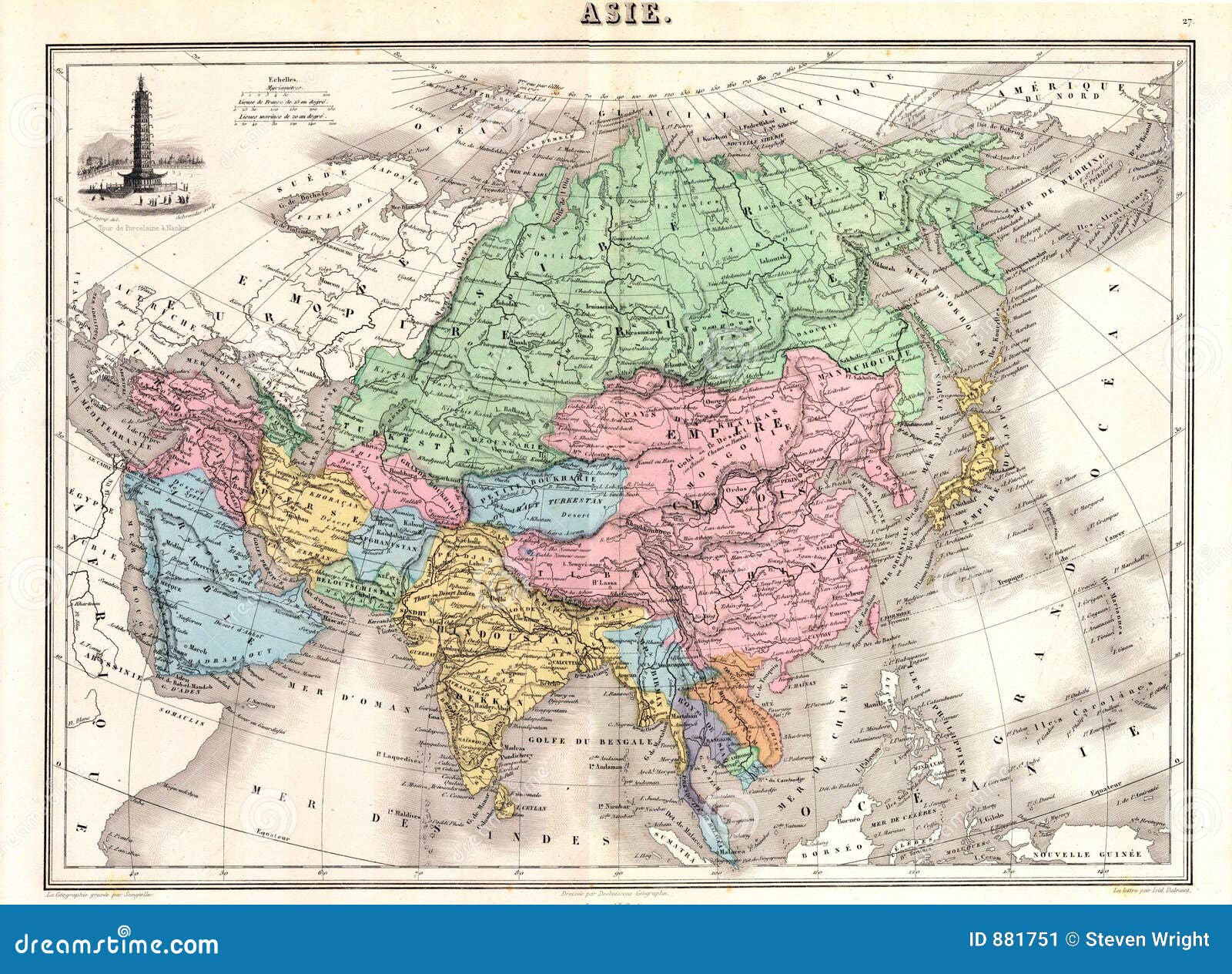 アジア図　Asien nach den neusten und besten Antike Karte Von Asien Aus Dem Jahr 1870 Stock Abbildung