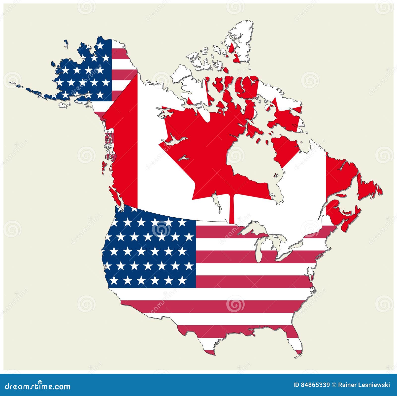 Karte Der Staaten Von Kanada Und Von Usa Dargestellt Als Flagge Vektor