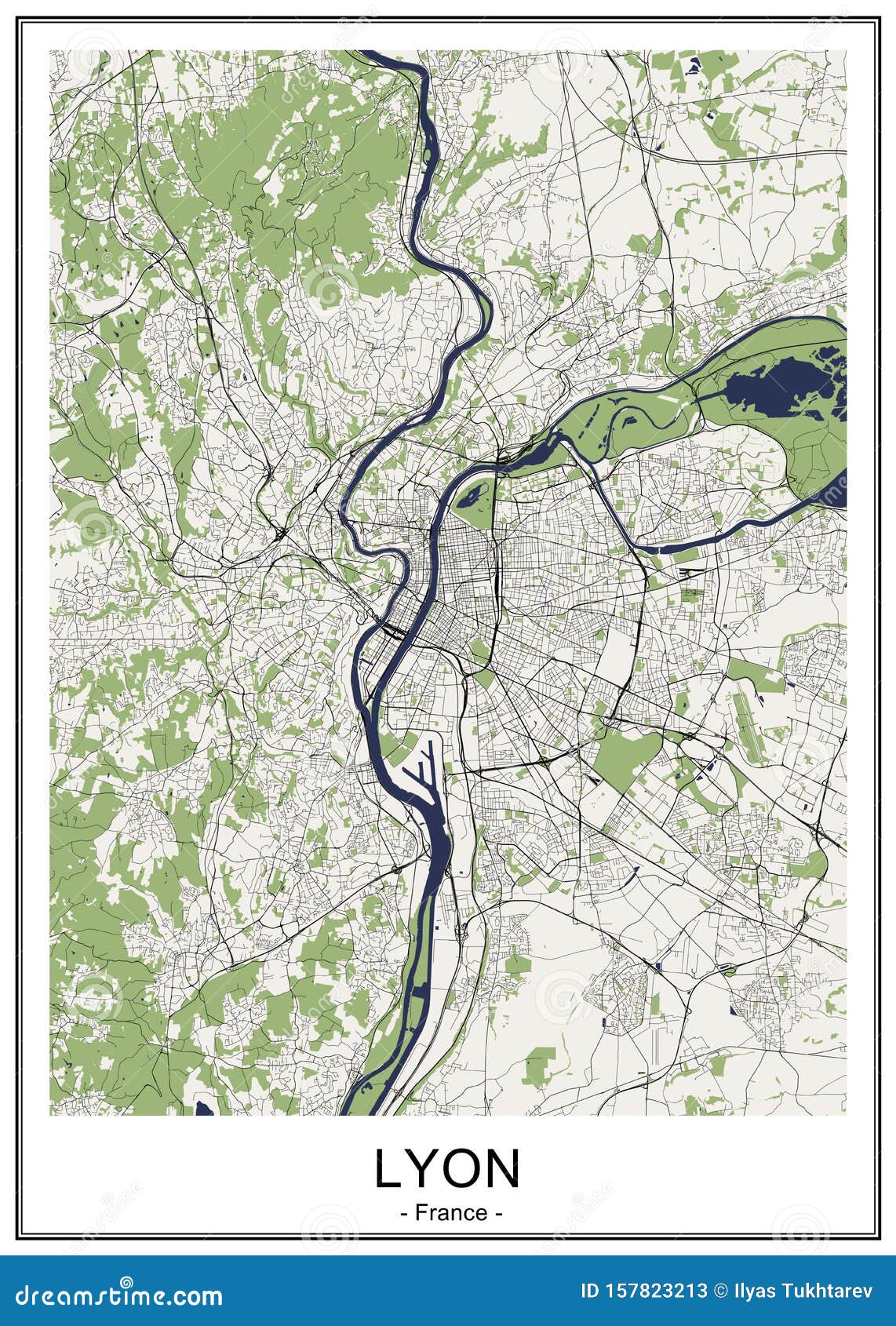 Karte Der Stadt Lyon, Frankreich Stock Abbildung ...