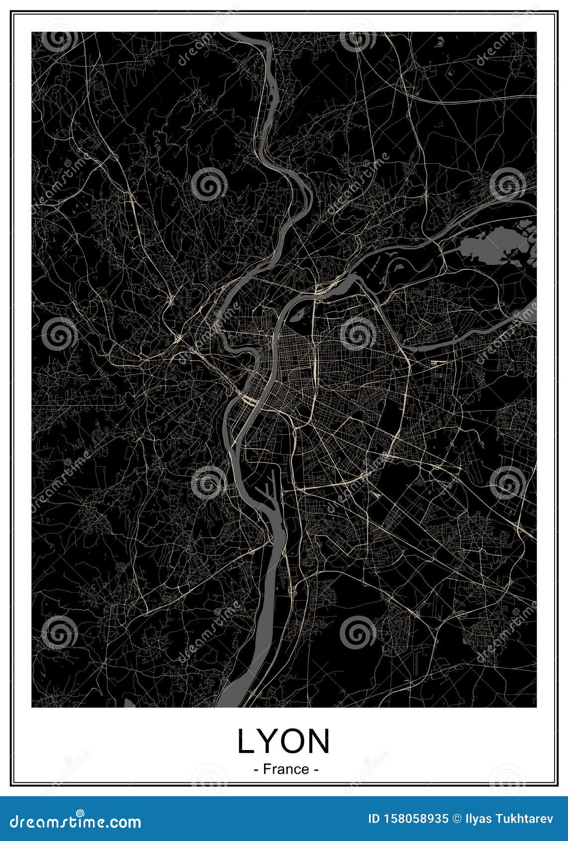 Karte Der Stadt Lyon, Frankreich Vektor Abbildung ...