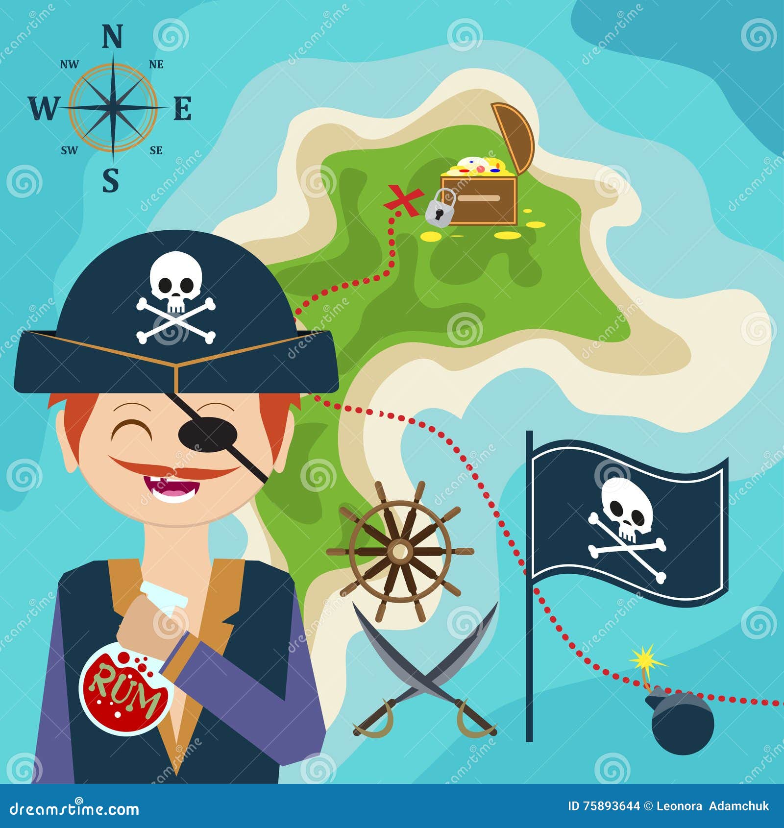 Karte Mit Einer Piraten Und Schatzinsel Kinderspiel Helfen Sie Den Entdeckungsschatzen Vektor Vektor Abbildung Illustration Von Helfen Vektor