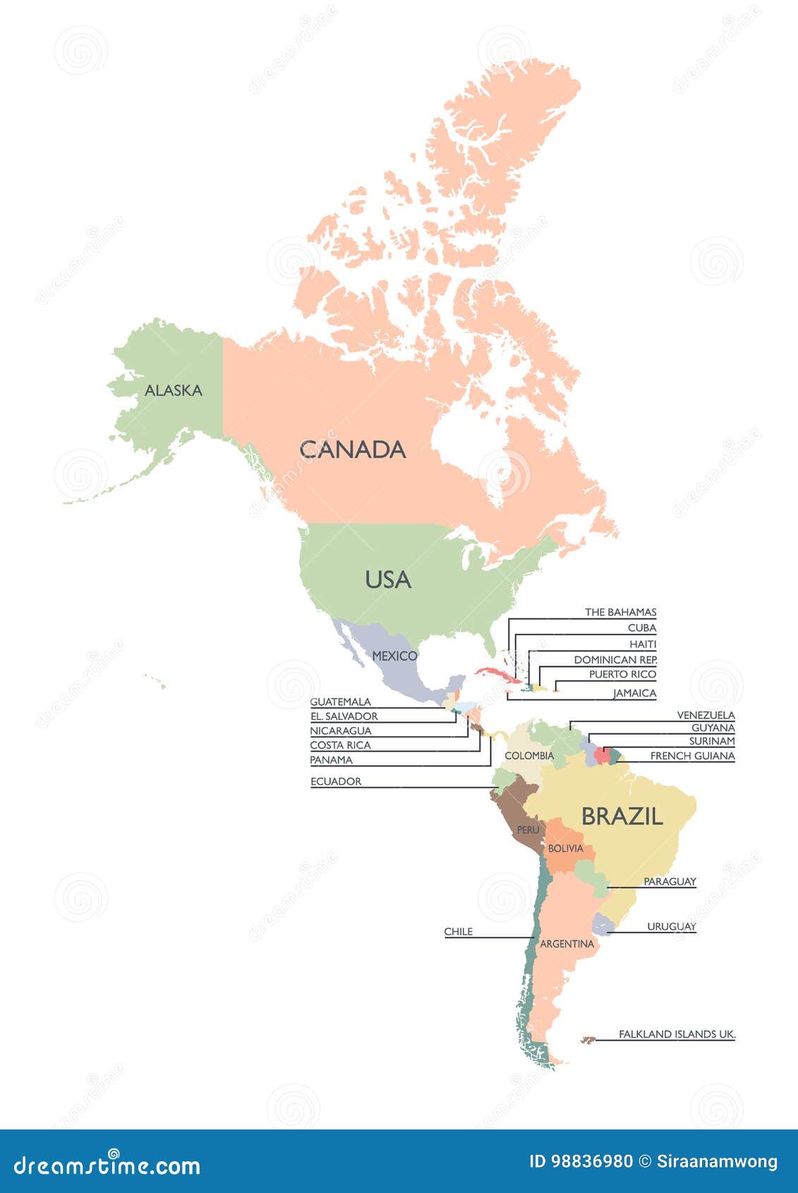 Karte Von Amerika-Kontinent Vektor Abbildung - Illustration von zentral