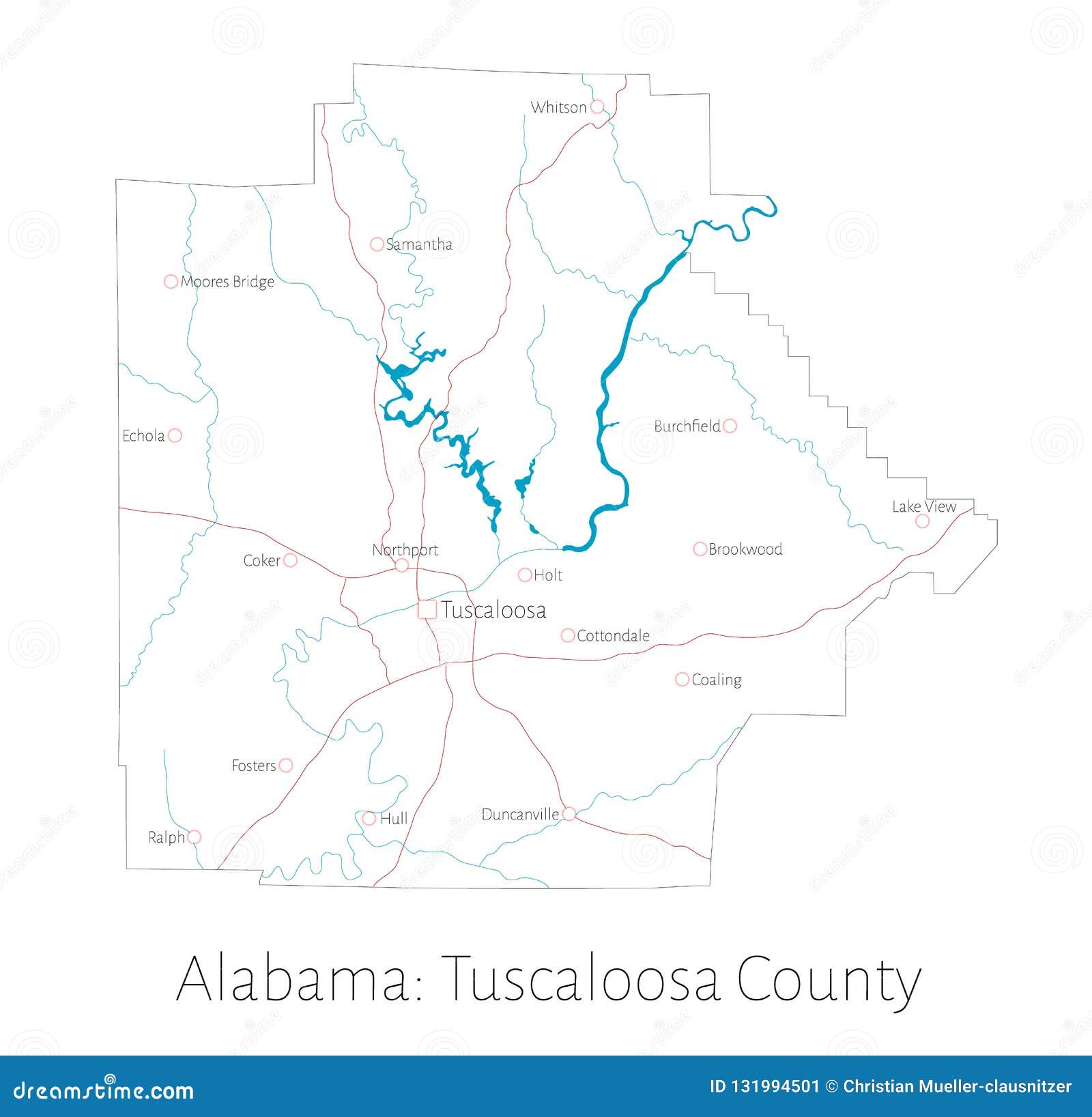 Karte Von Tuscaloosa County In Alabama Vektor Abbildung Illustration