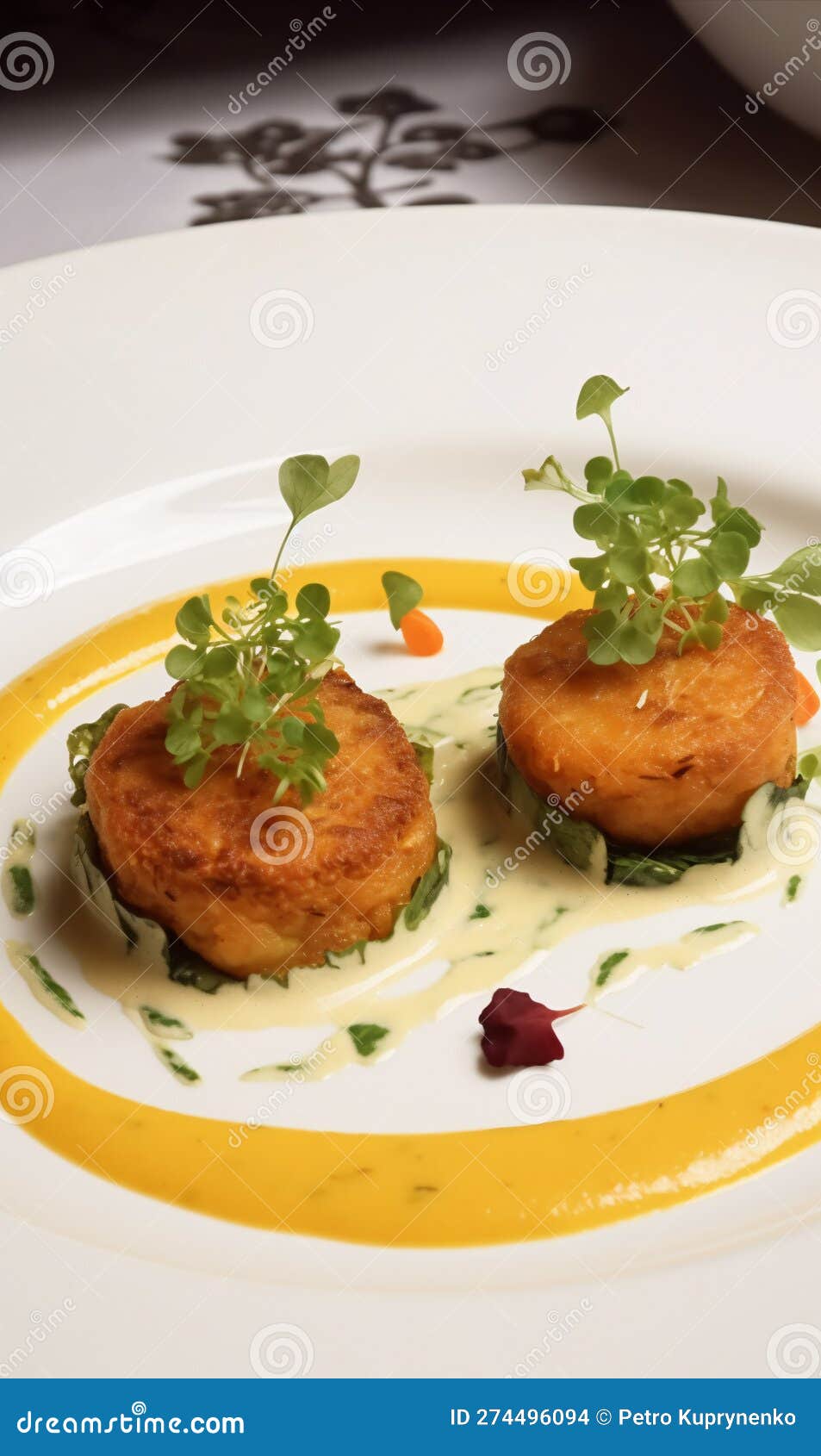 karwari seafood tikki restaurant dish on a large white plate generative ai