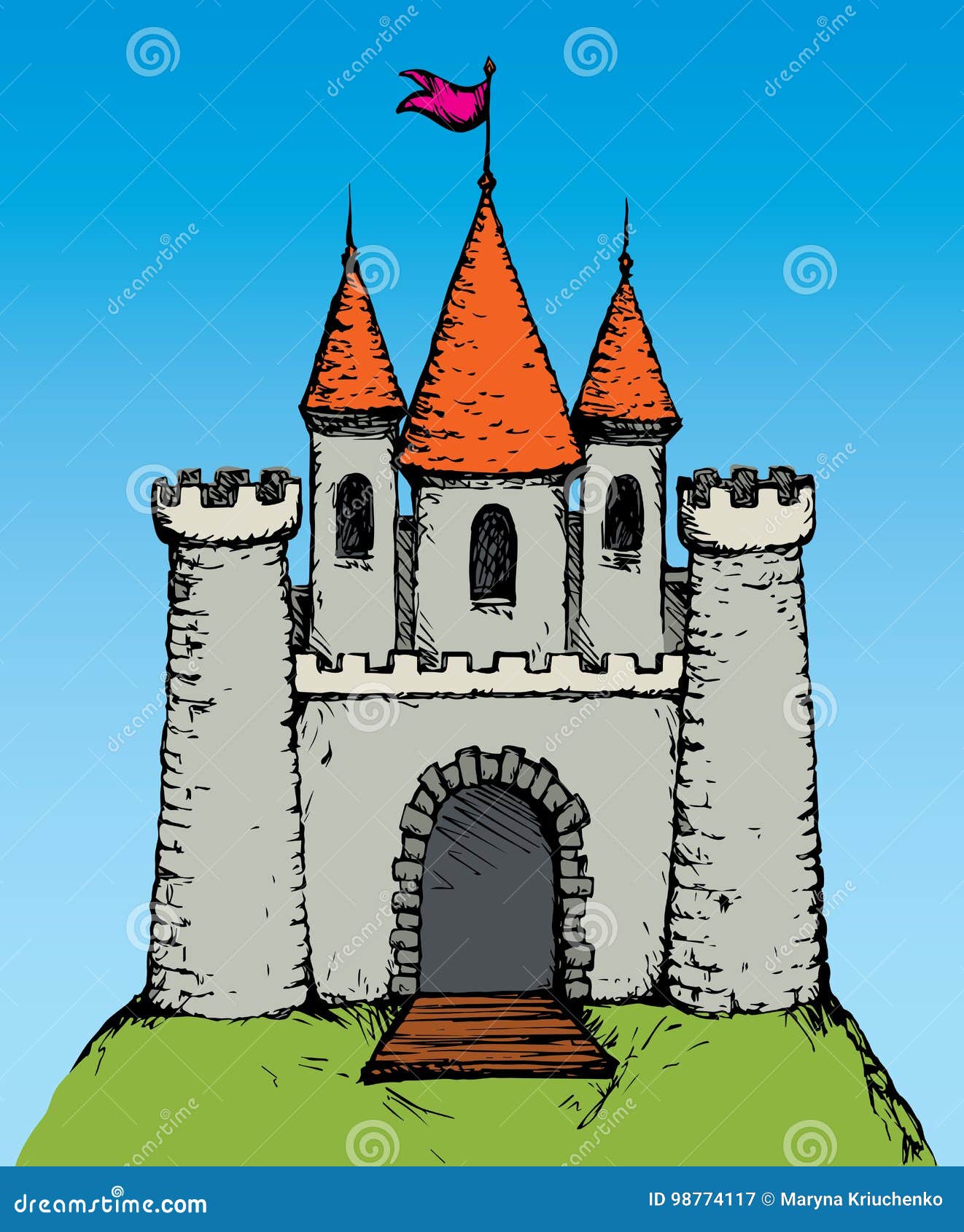 Kasteel Vector Tekening Vector Illustratie. Illustration Of Geïsoleerd - 98774117