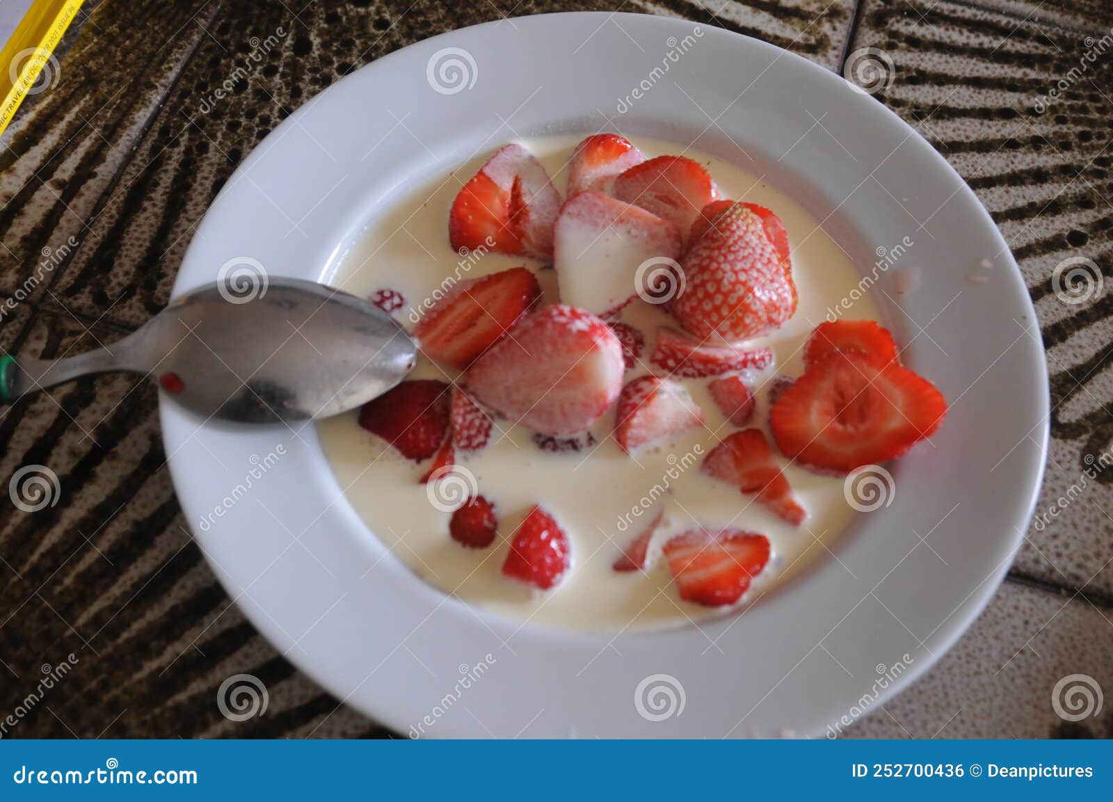 desseert strawbery with cream milk in copenhagen denmark