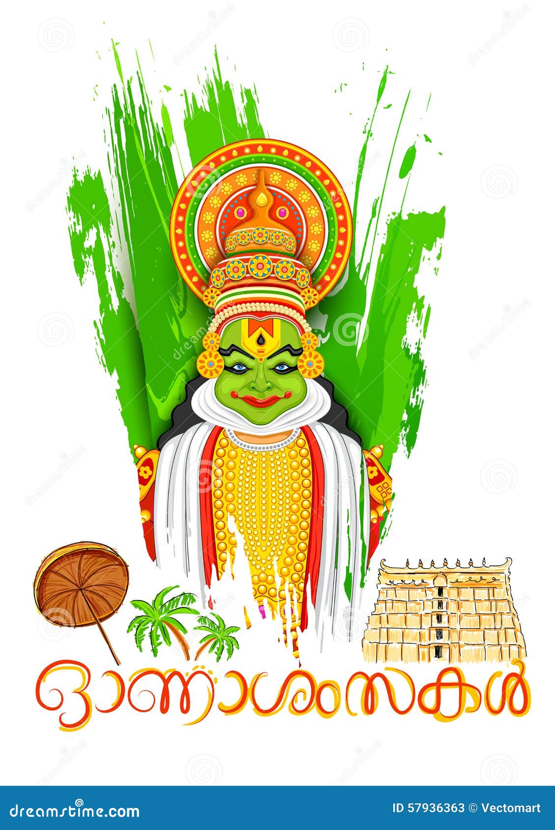kathakali dancer face with message happy onam stock vector illustration of greeting holiday 57936363 dreamstime com