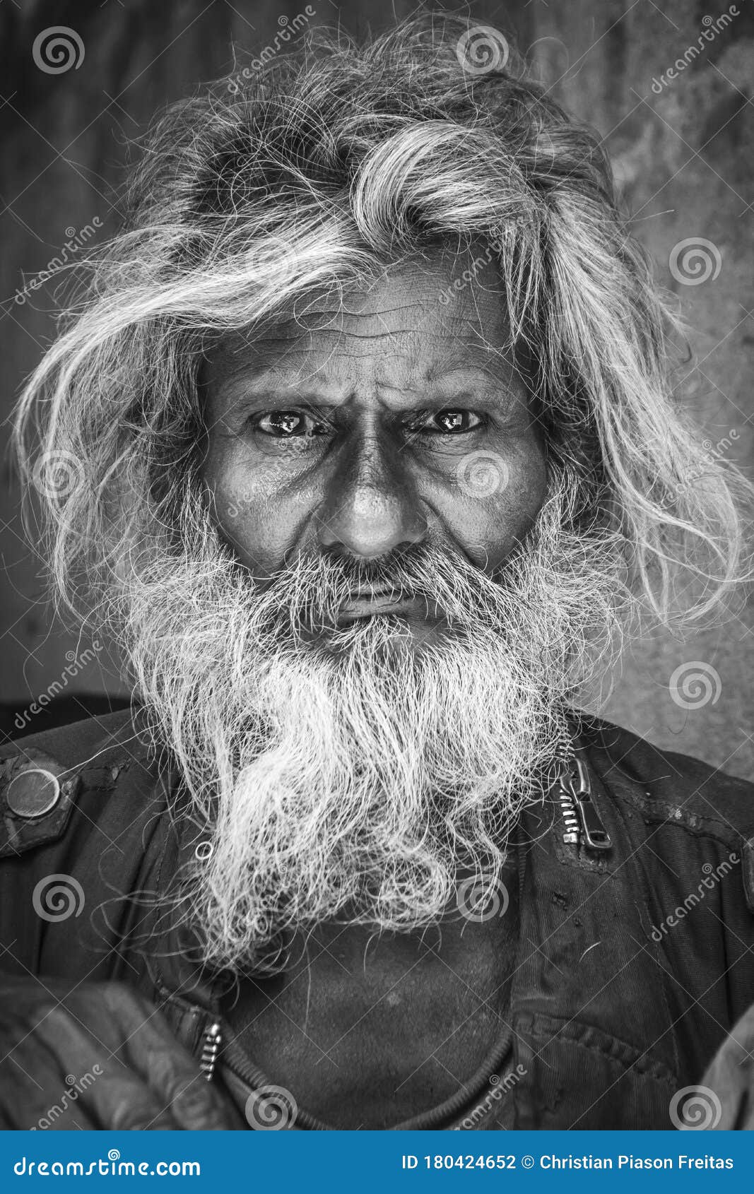 Black and White Portrait of an Old Indian Man with Long Hair and Beard  Editorial Photography - Image of beggar, aging: 180424652