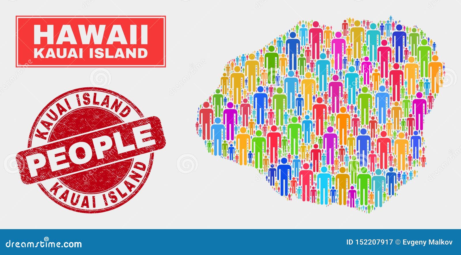 Kauai Island Map Population People and Textured Stamp Stock Vector