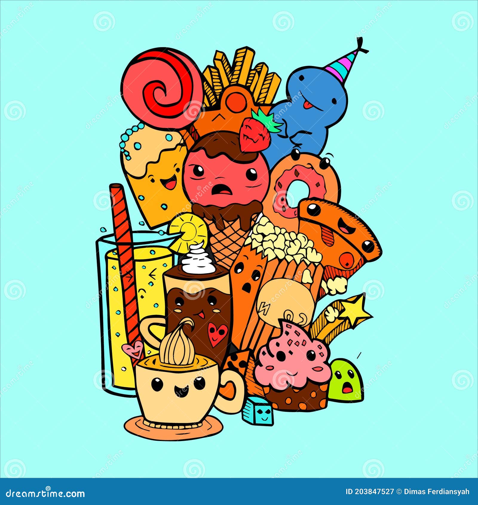 Funny Kawai Doodle Art Vector Fiesta Theme Stock Vector Illustration