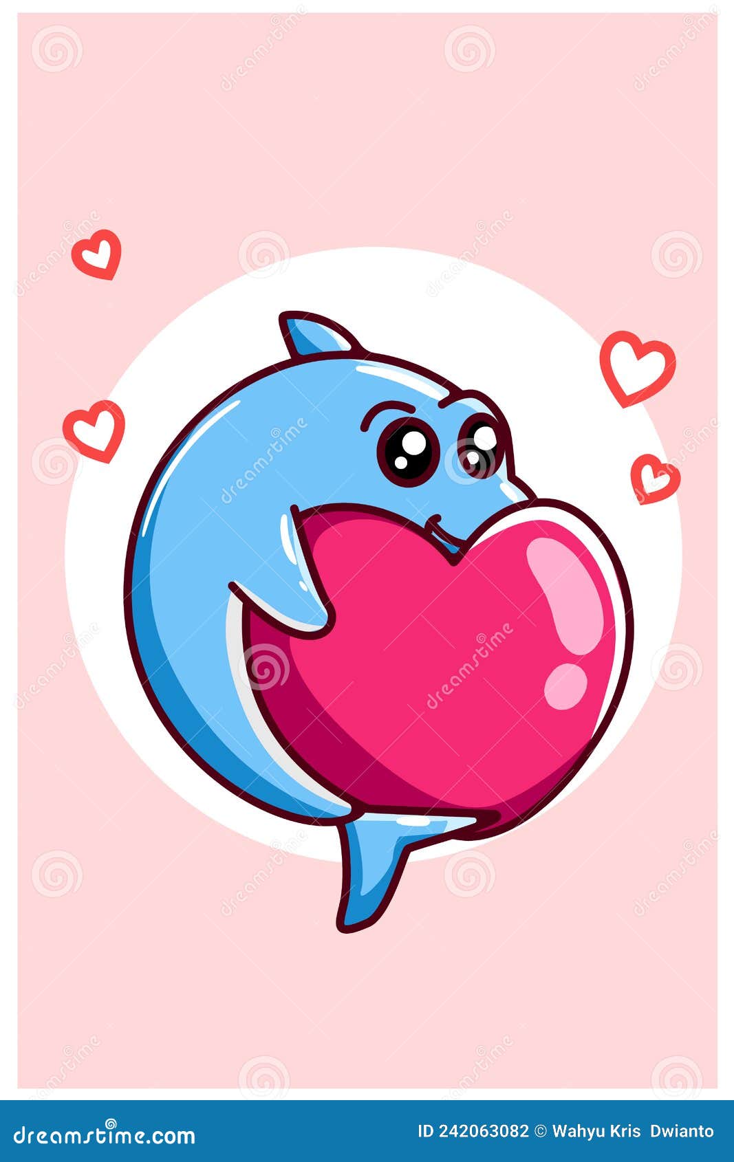 Kawaii Baby Shark with Love in Valentine Day Cartoon Illustration Stock ...