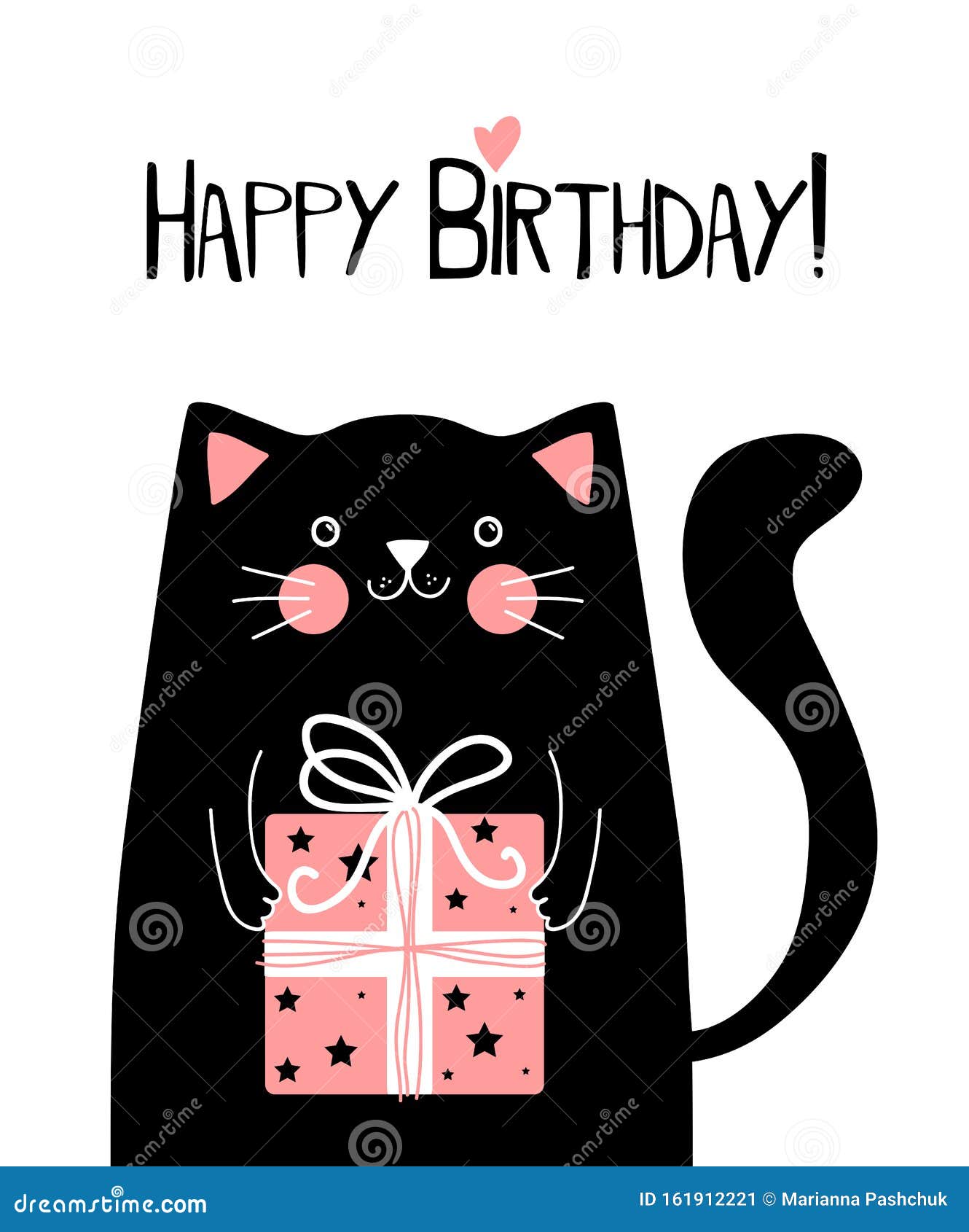 Happy Birthday Card With Black Cat And Gift Vector Illustration Royalty Free Cliparts Vectors And Stock Illustration Image 90400948