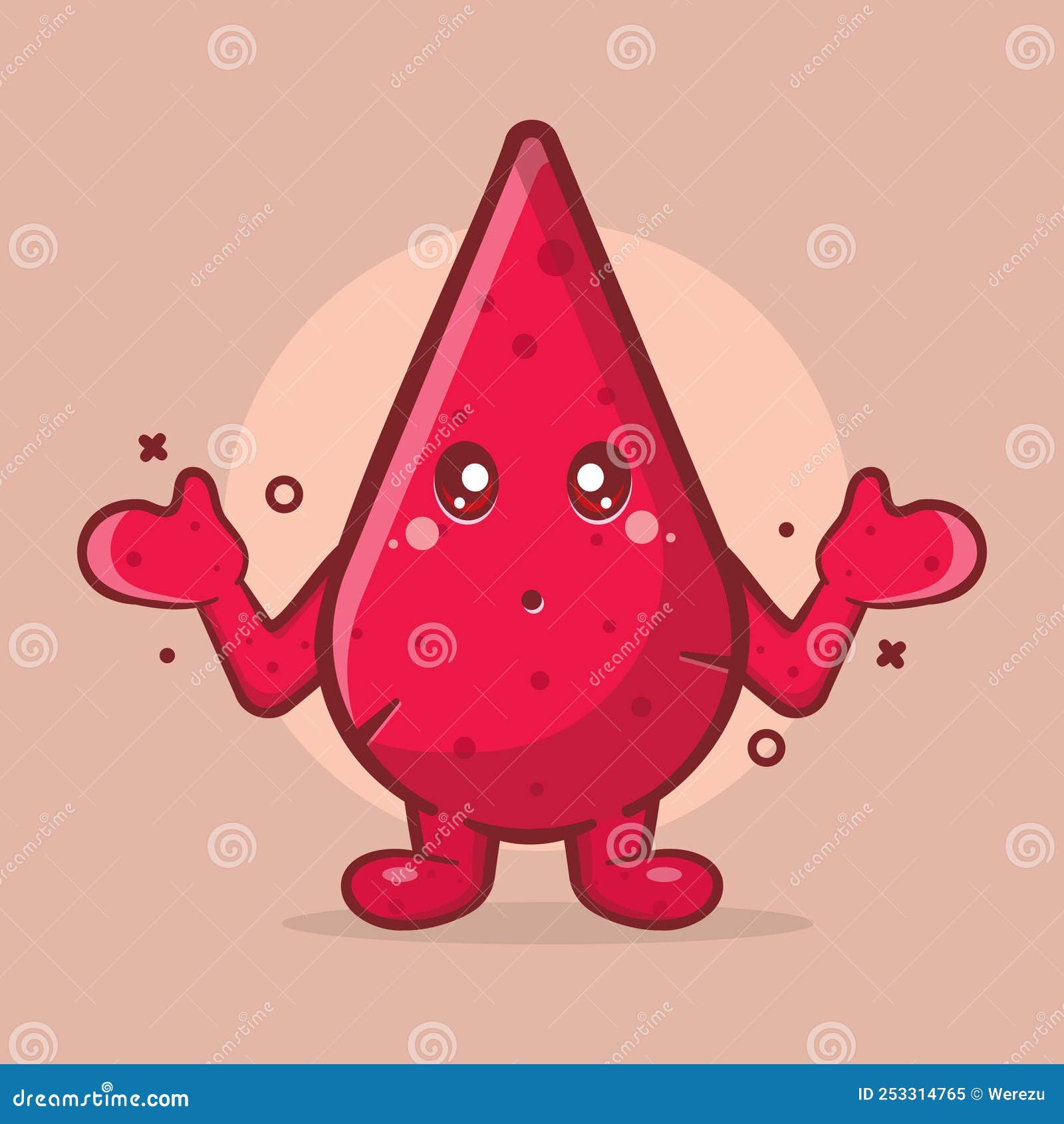 kawaii blood drop character mascot with confused gesture  cartoon in flat style 